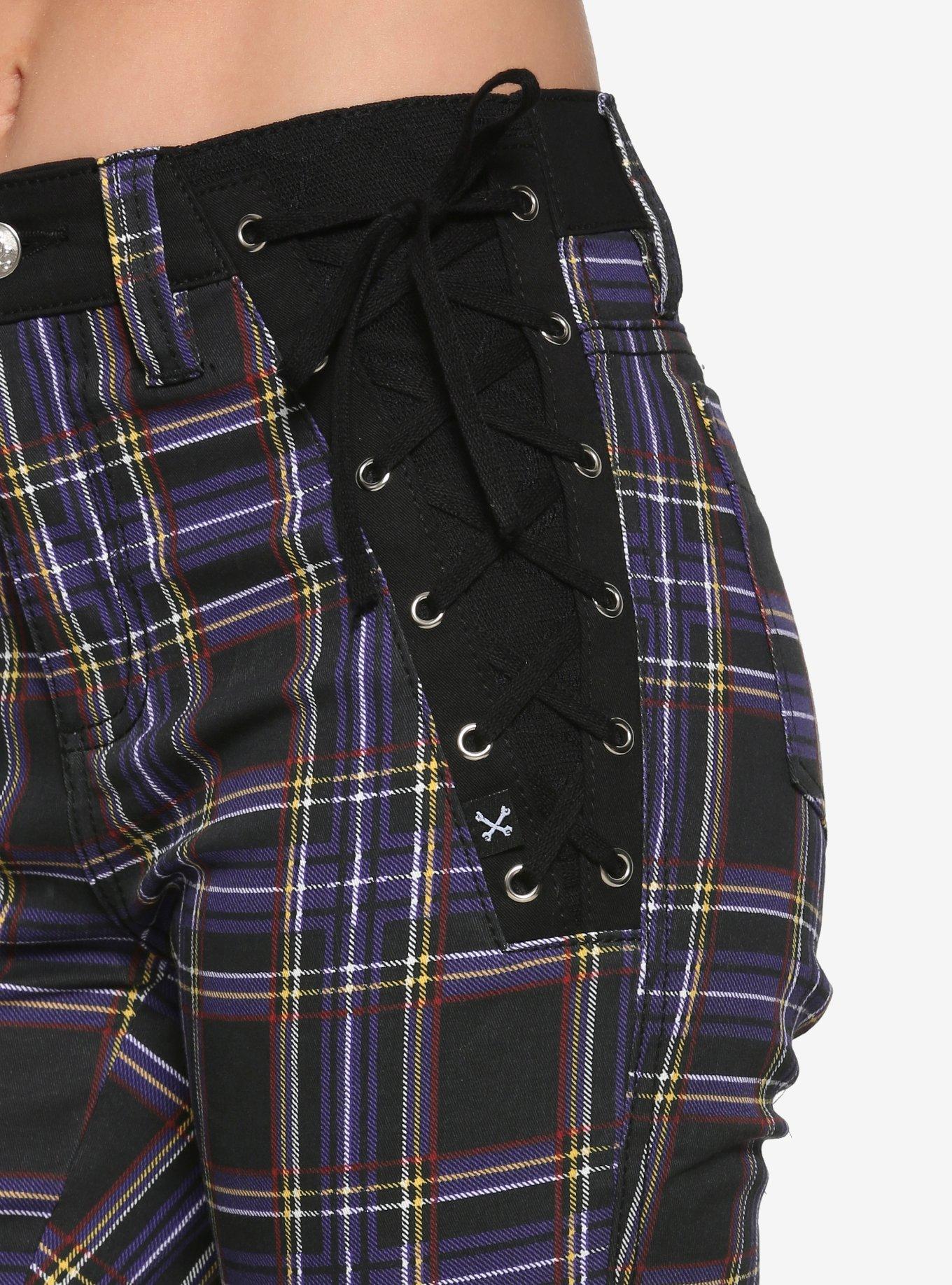 Royal Bones By Tripp Side Lace-Up Purple Plaid Pants, PLAID - PURPLE, alternate