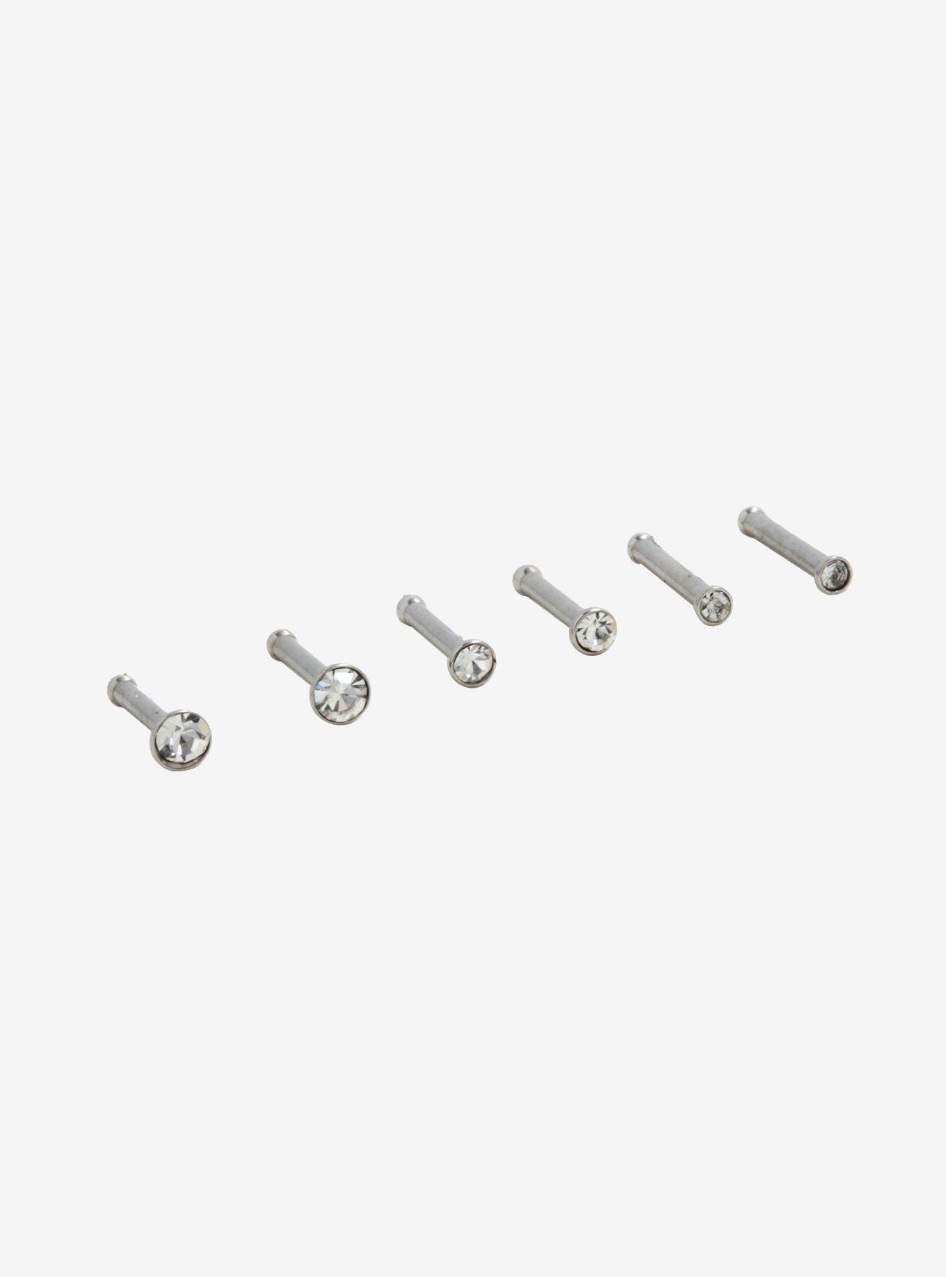 Steel Clear CZ Multi Size Nose Stud 6 Pack, SILVER, alternate