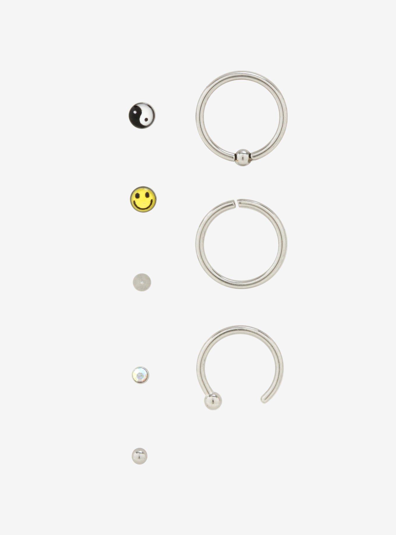 Steel 90s Icons Nose Stud & Hoop 9 Pack, , alternate