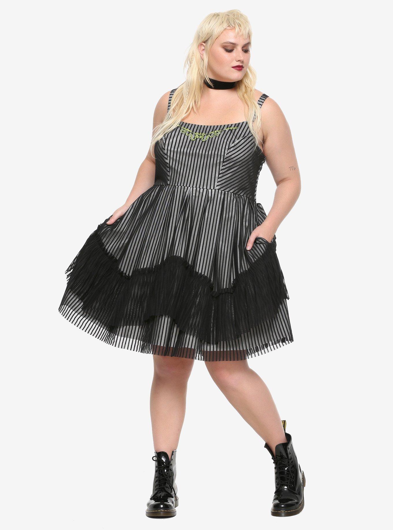 Beetlejuice Stripe Mesh Dress Plus Size, STRIPES, alternate