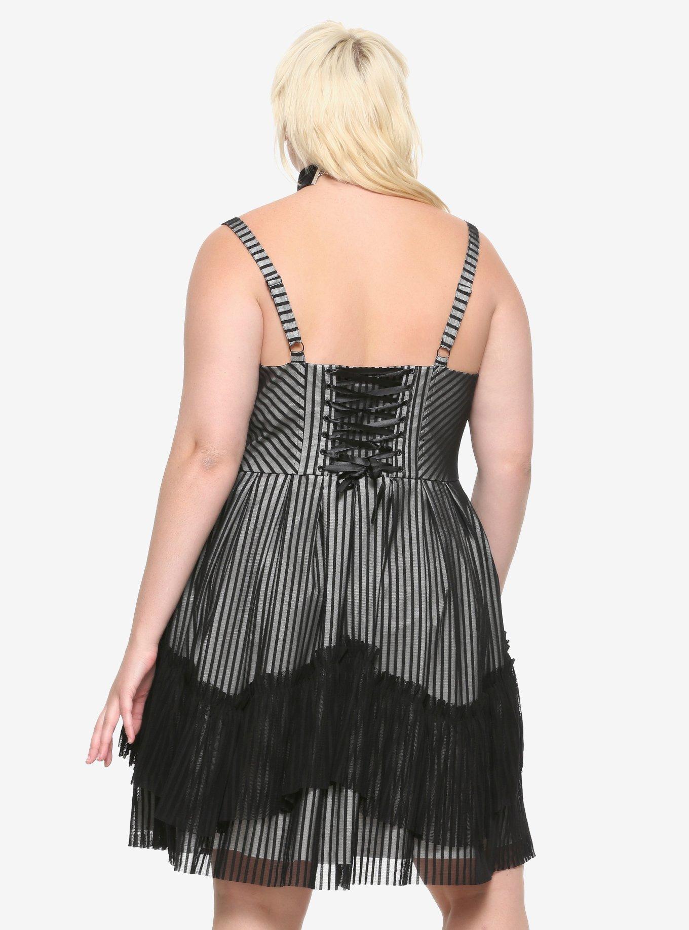 Beetlejuice Stripe Mesh Dress Plus Size, STRIPES, alternate