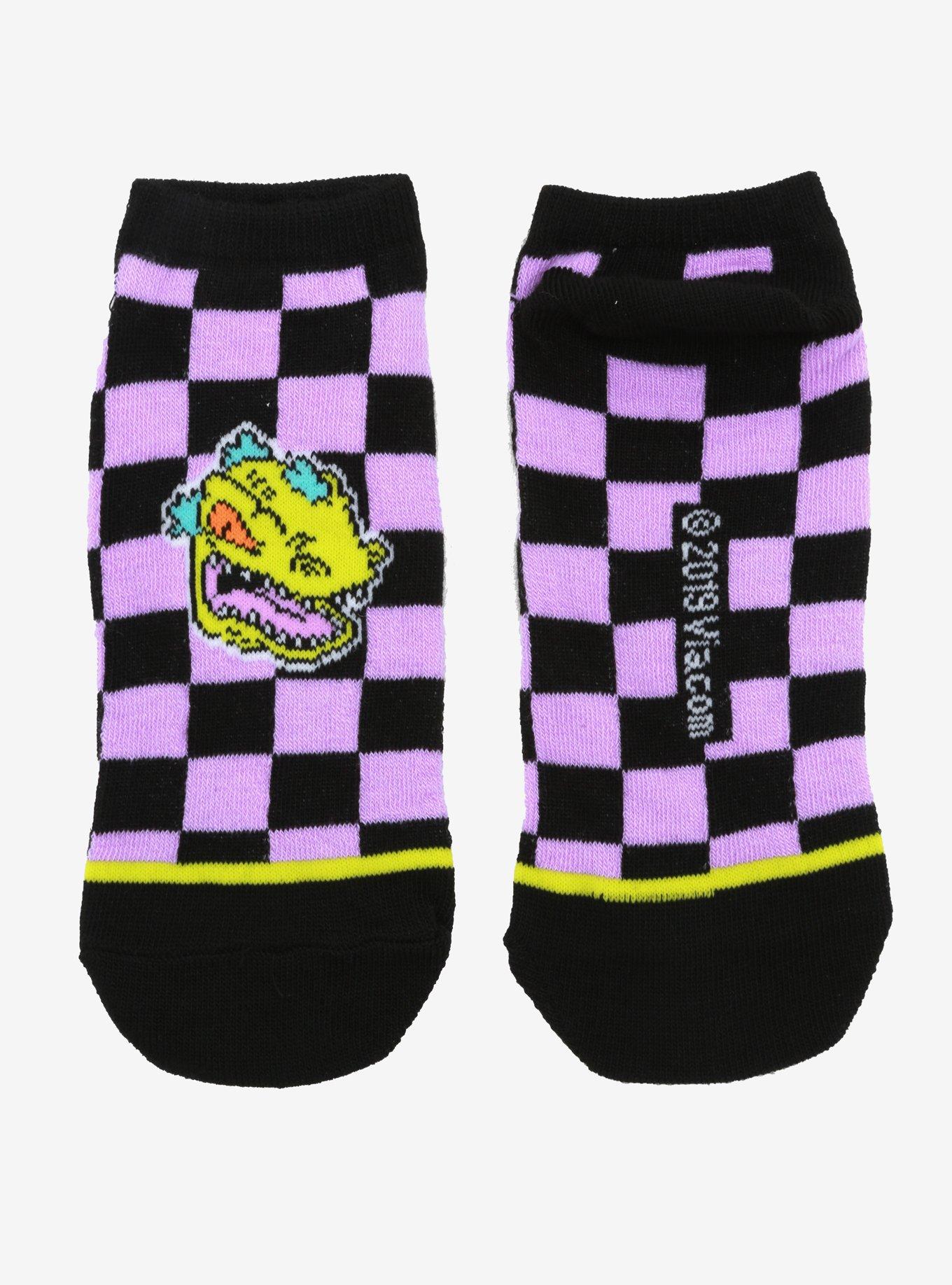 Rugrats Reptar Checkered No-Show Socks, , alternate