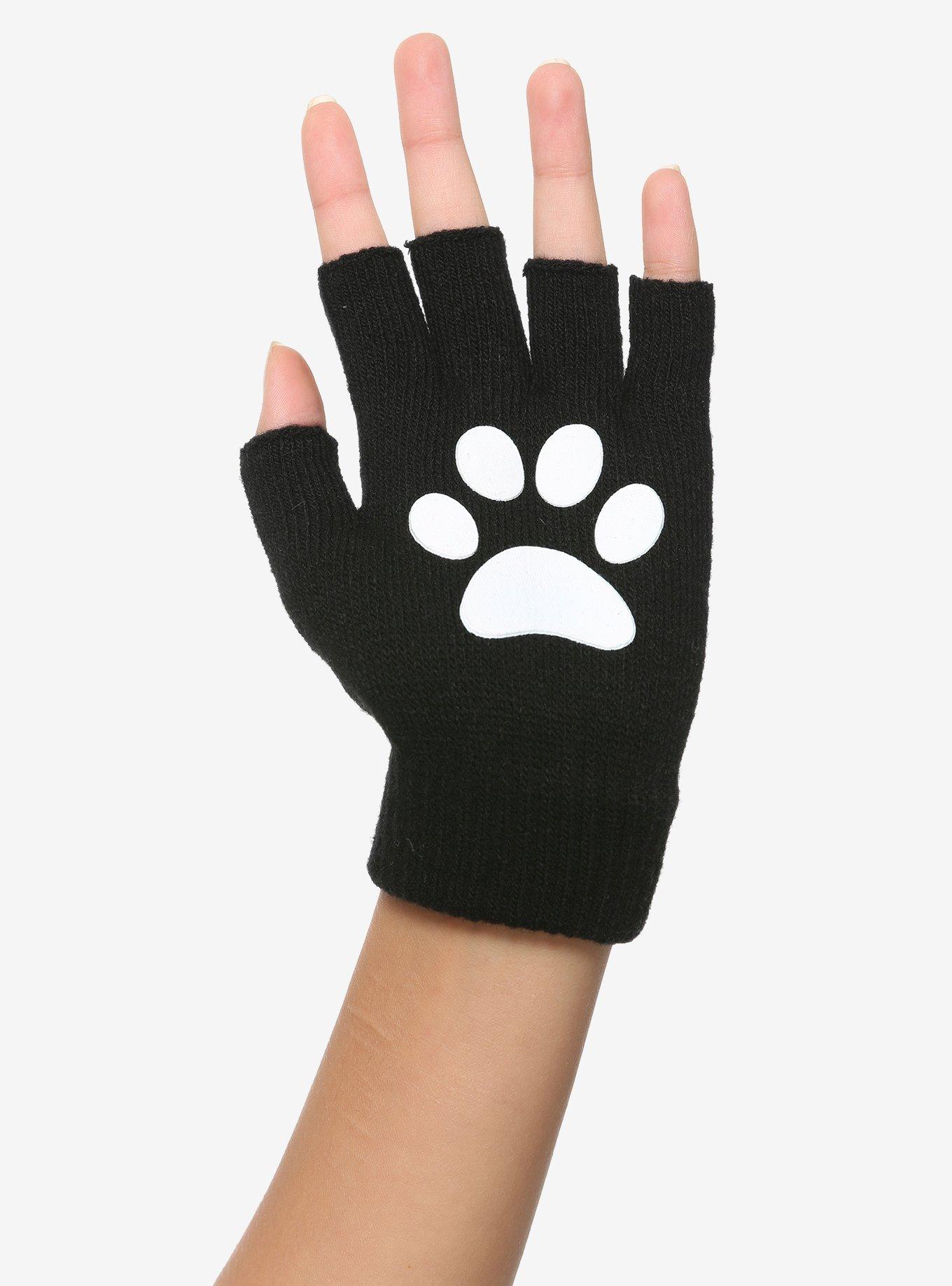 Meow Paw Print Fingerless Gloves, , alternate