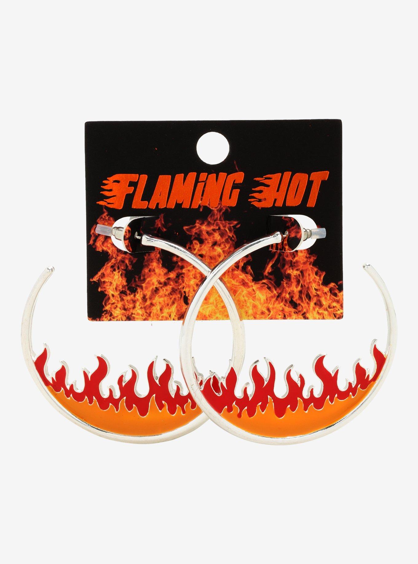 Red Orange Flame Hoop Earrings, , alternate