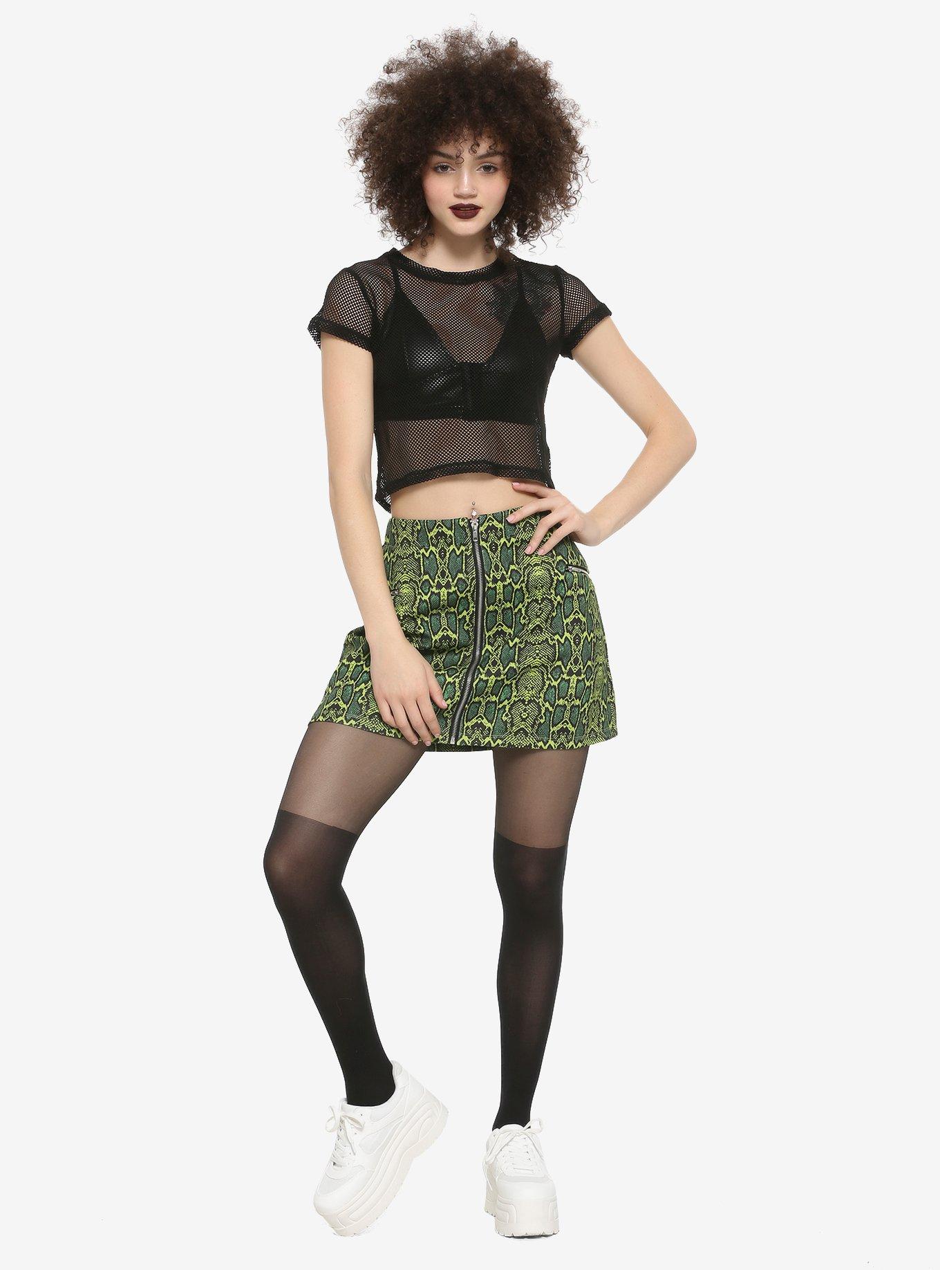 Green Snake Print Zip-Up Skirt, GREEN, alternate