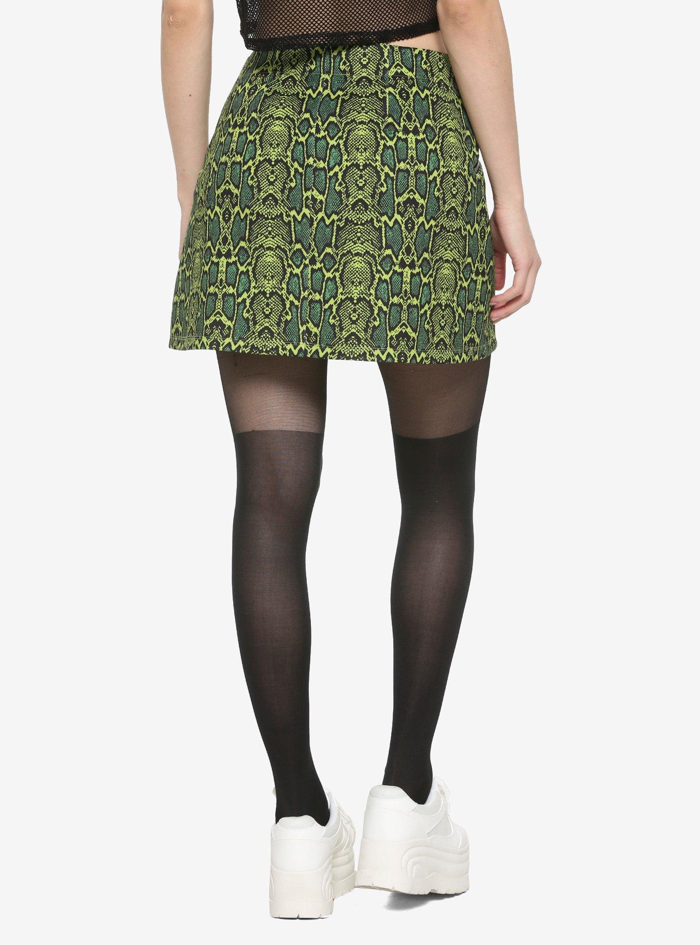 Green Snake Print Zip-Up Skirt, GREEN, alternate