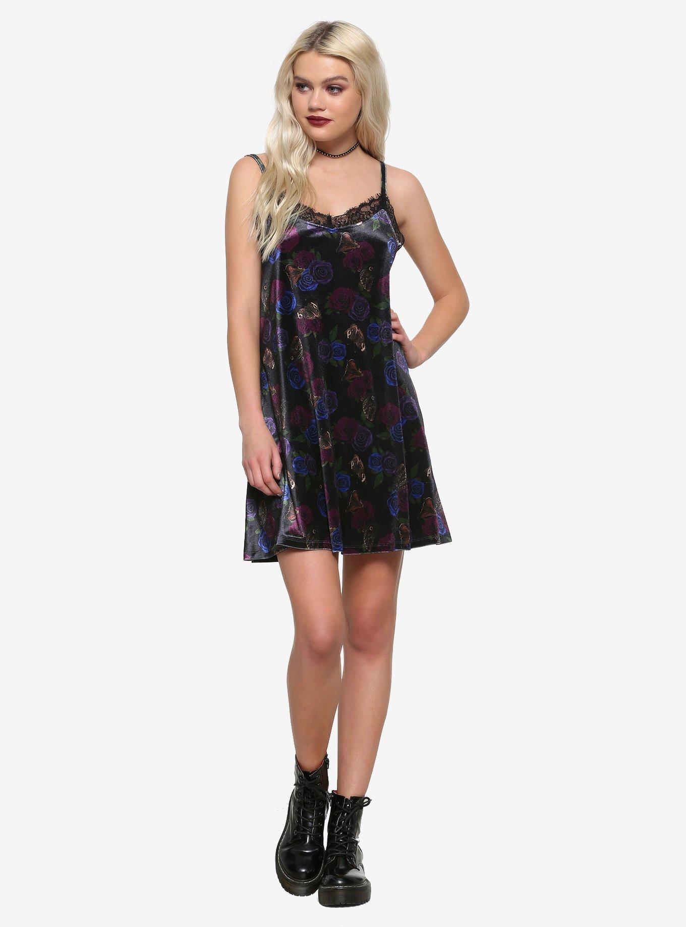 Roses & Butterflies Velvet Slip Dress, FLORAL, alternate