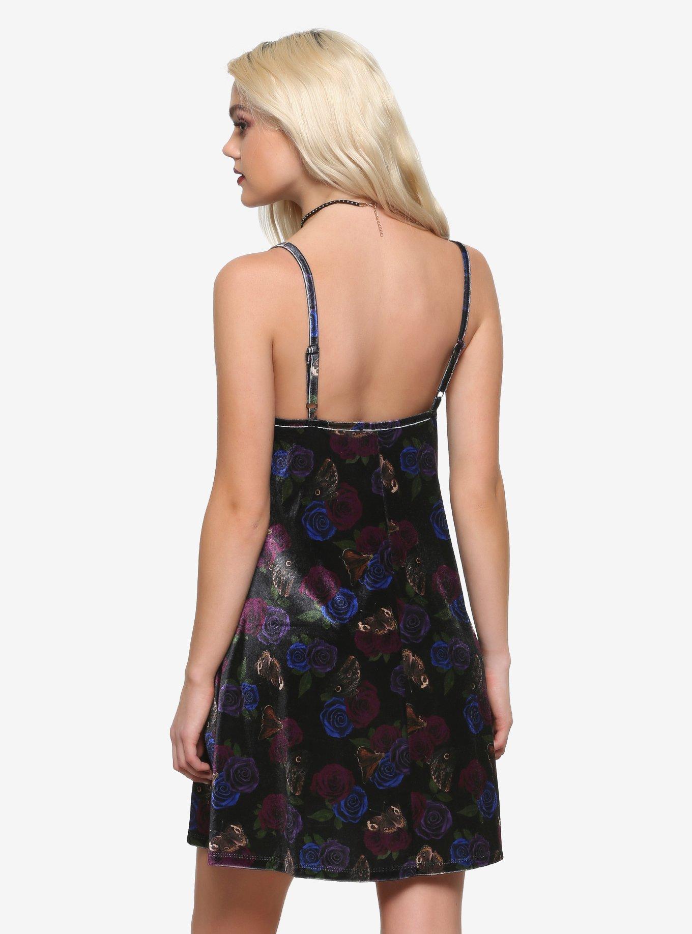 Roses & Butterflies Velvet Slip Dress, FLORAL, alternate