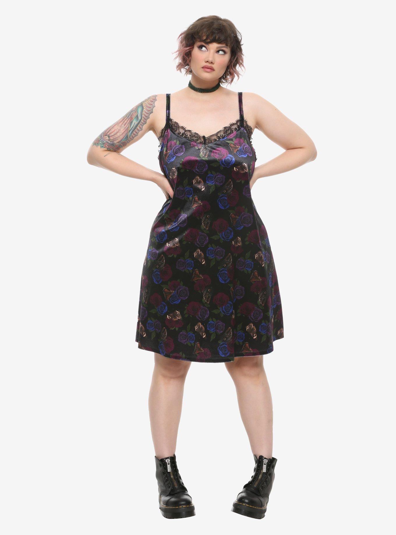 Roses & Butterflies Velvet Slip Dress Plus Size, FLORAL, alternate