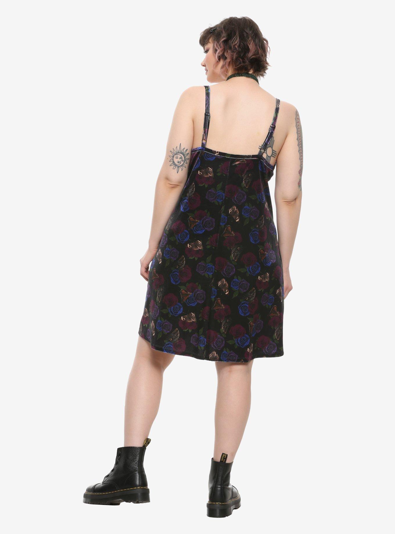 Roses & Butterflies Velvet Slip Dress Plus Size, FLORAL, alternate