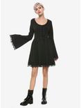 Lace Skull Bell Sleeve Dress, BLACK, alternate