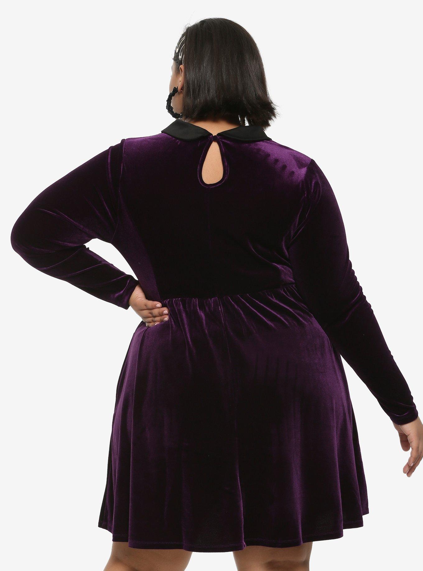 Purple Velvet Long-Sleeve Dress Plus Size, , alternate