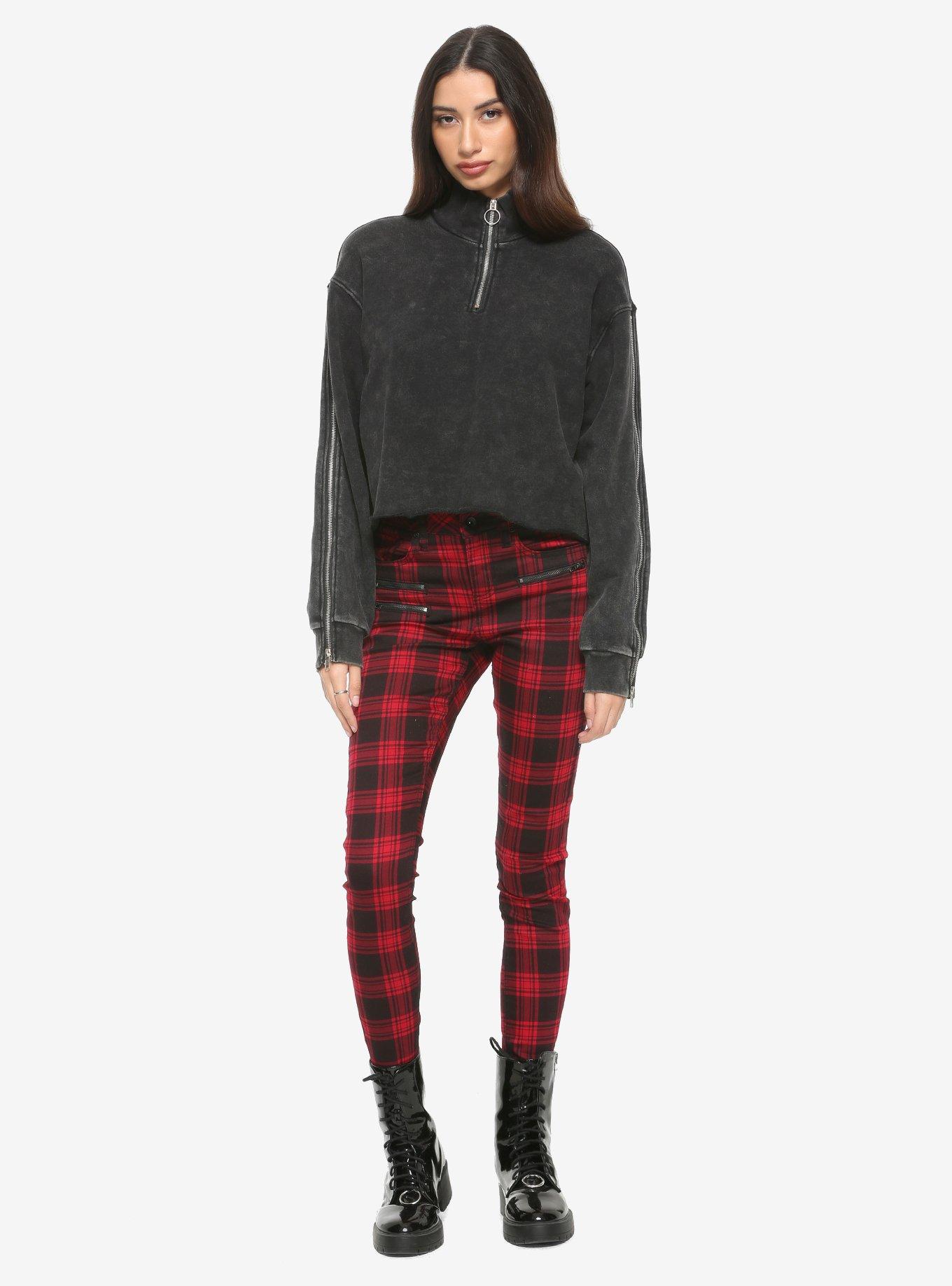 All The Zippers Acid Wash Girls Crop Sweatshirt, BLACK, alternate