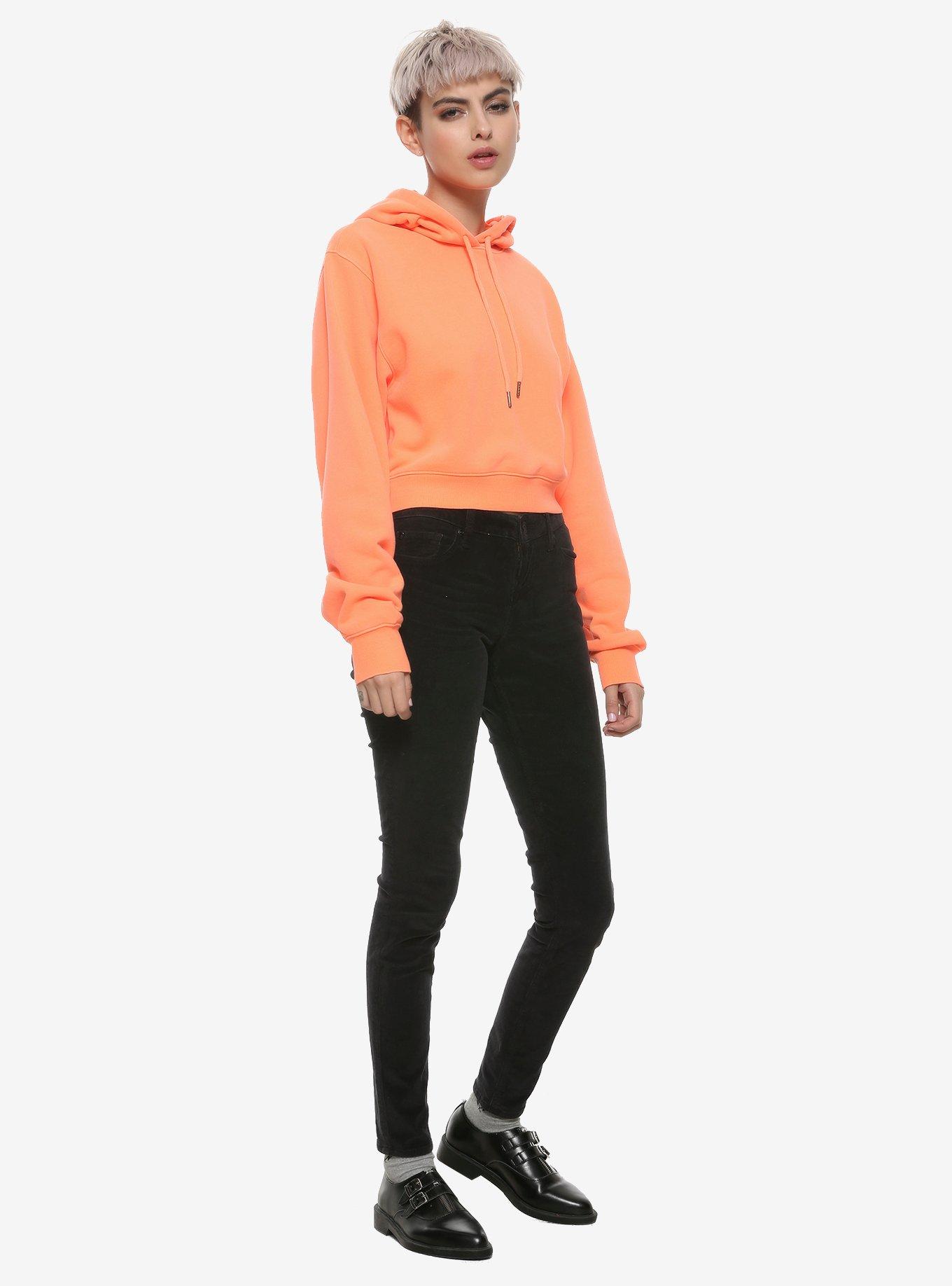 Neon Orange Girls Crop Hoodie, ORANGE, alternate