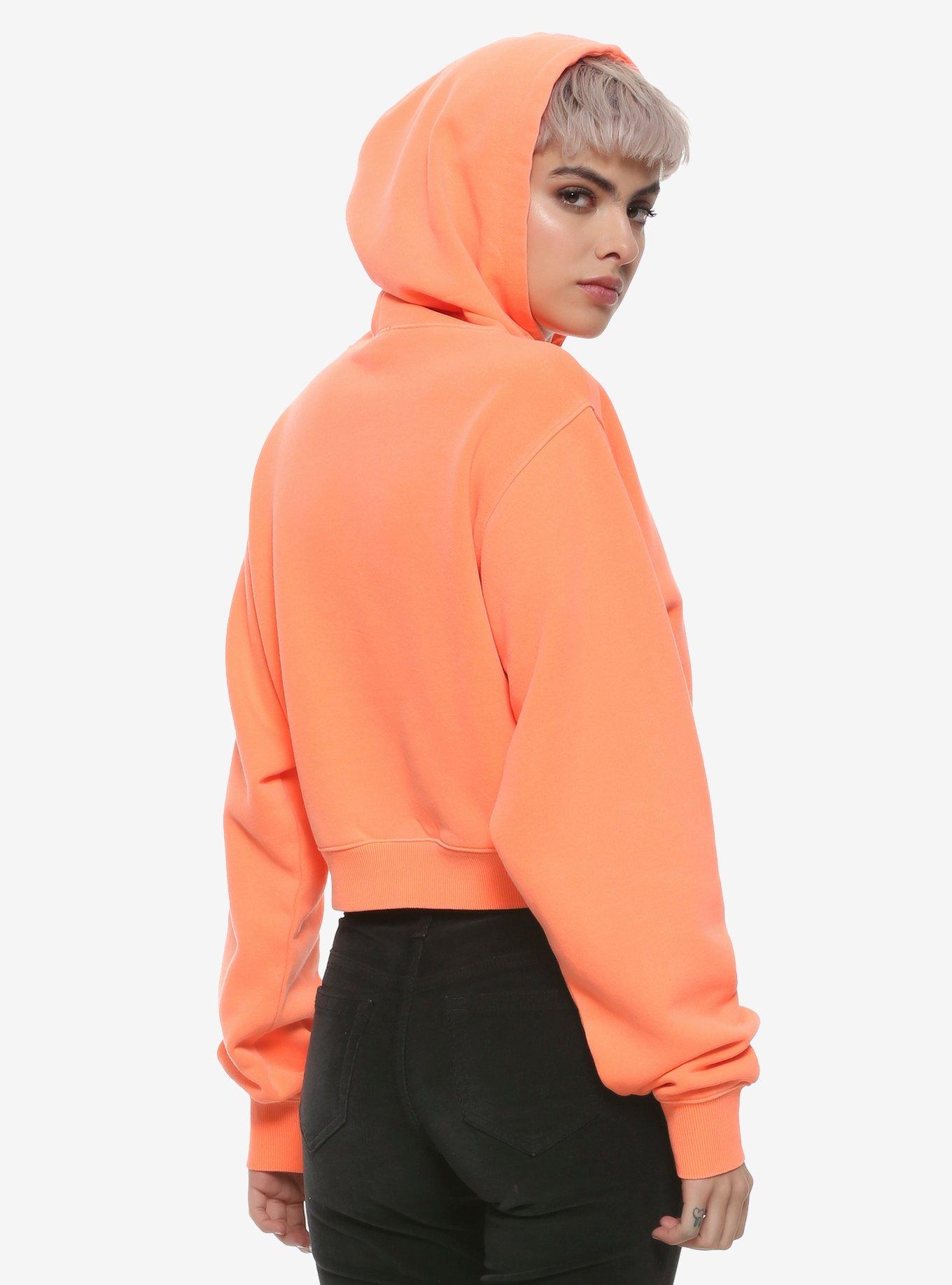 Neon Orange Girls Crop Hoodie, ORANGE, alternate