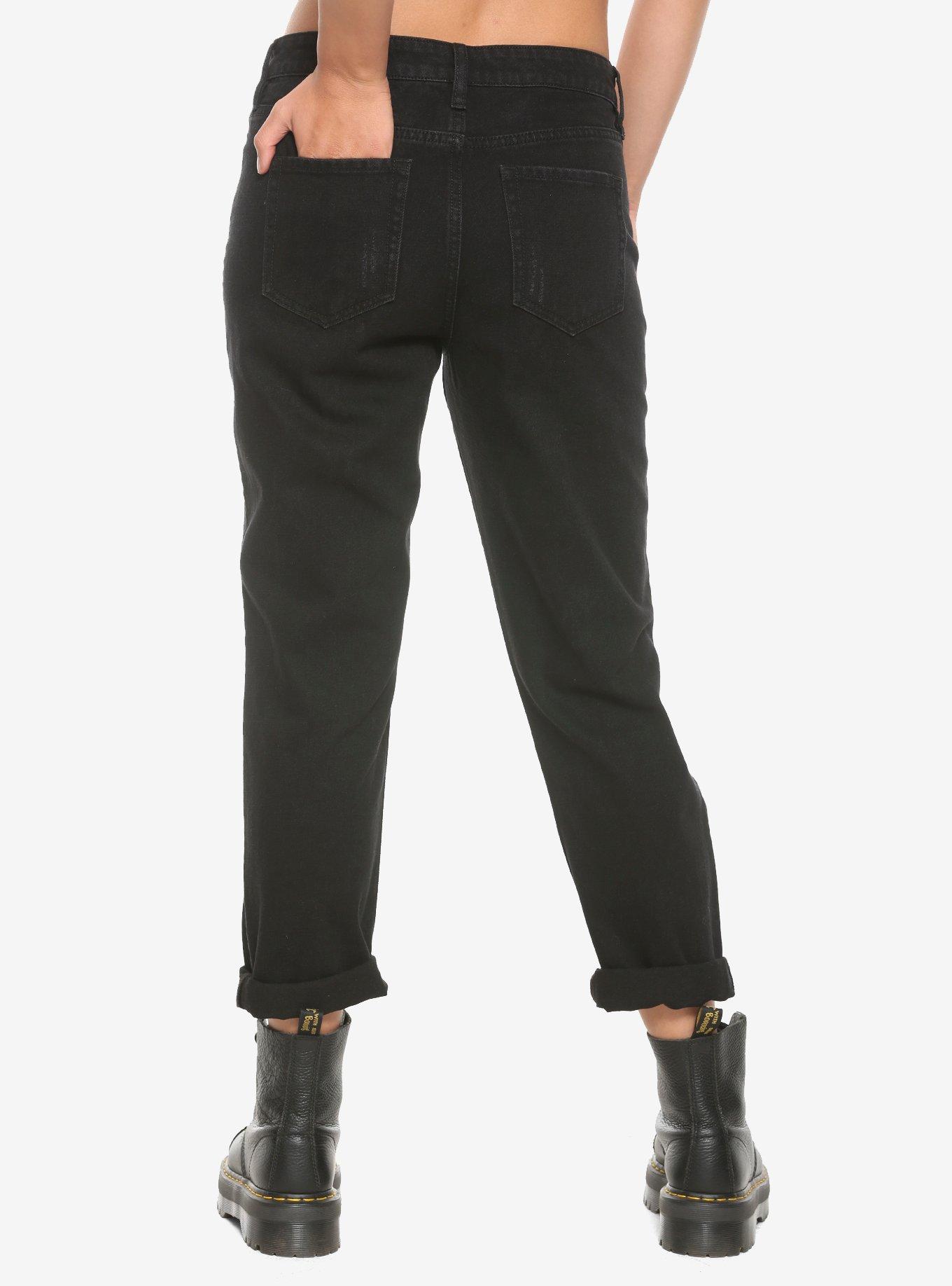 HT Denim Black Destructed Boyfriend Jeans, BLACK, alternate