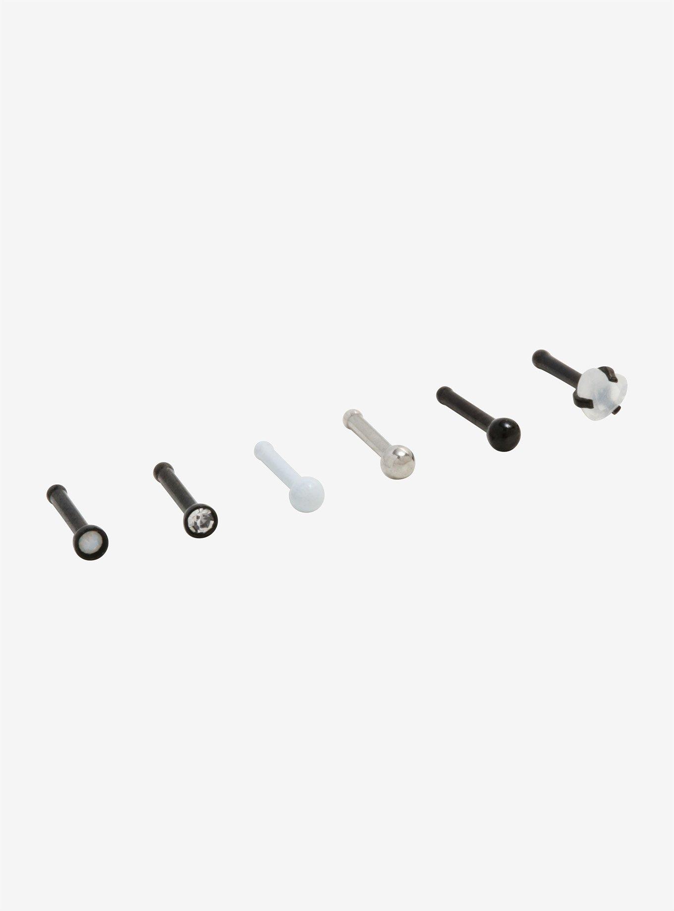 Steel White Heart Nose Stud 6 Pack, MULTI, alternate