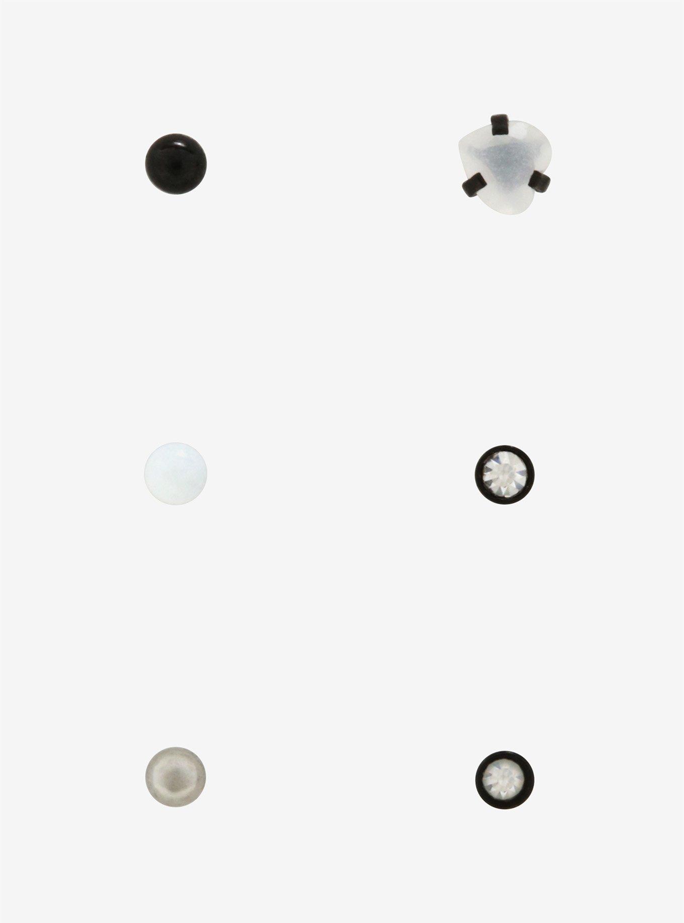 Steel White Heart Nose Stud 6 Pack, MULTI, alternate