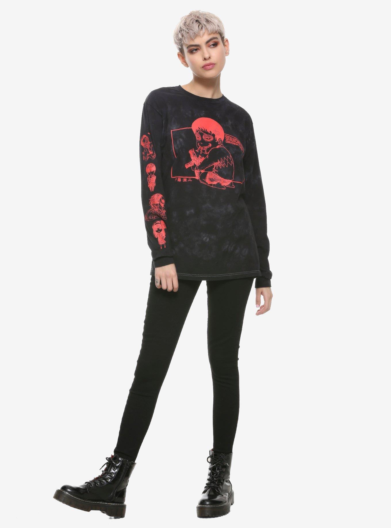 Junji Ito Souichi's Convenient Curse Acid Wash Girls Long-Sleeve T-Shirt, RED, alternate