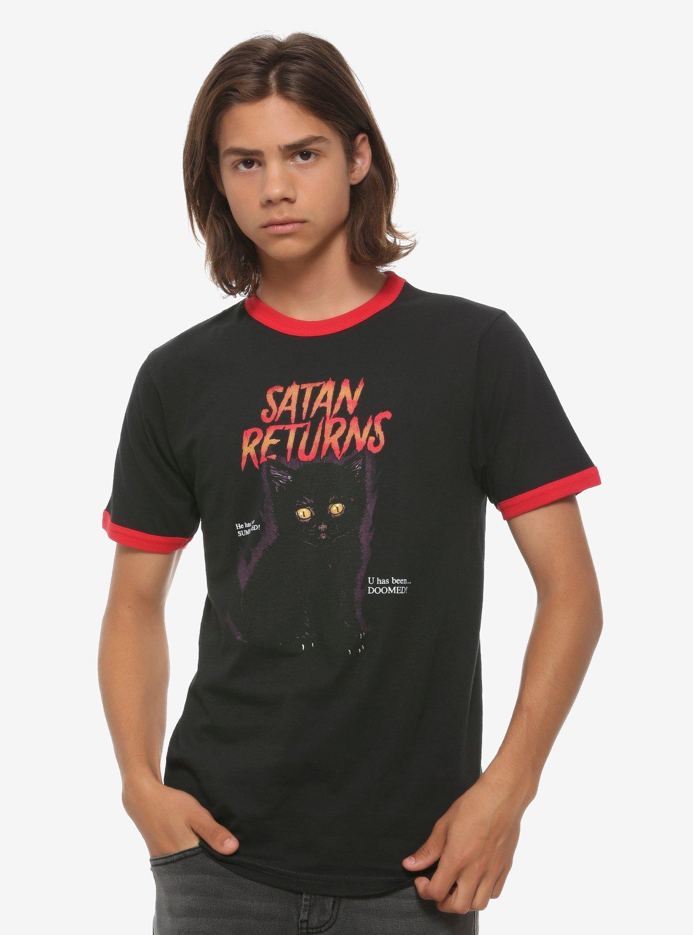 Satan Returns Ringer T-Shirt By Hillary White, BLACK, alternate