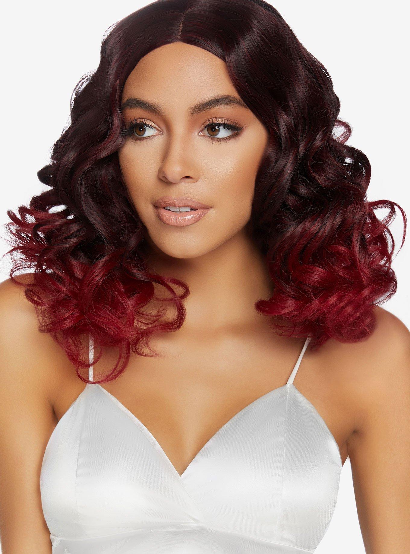 Burgundy Curly Ombre Long Bob Wig, , alternate