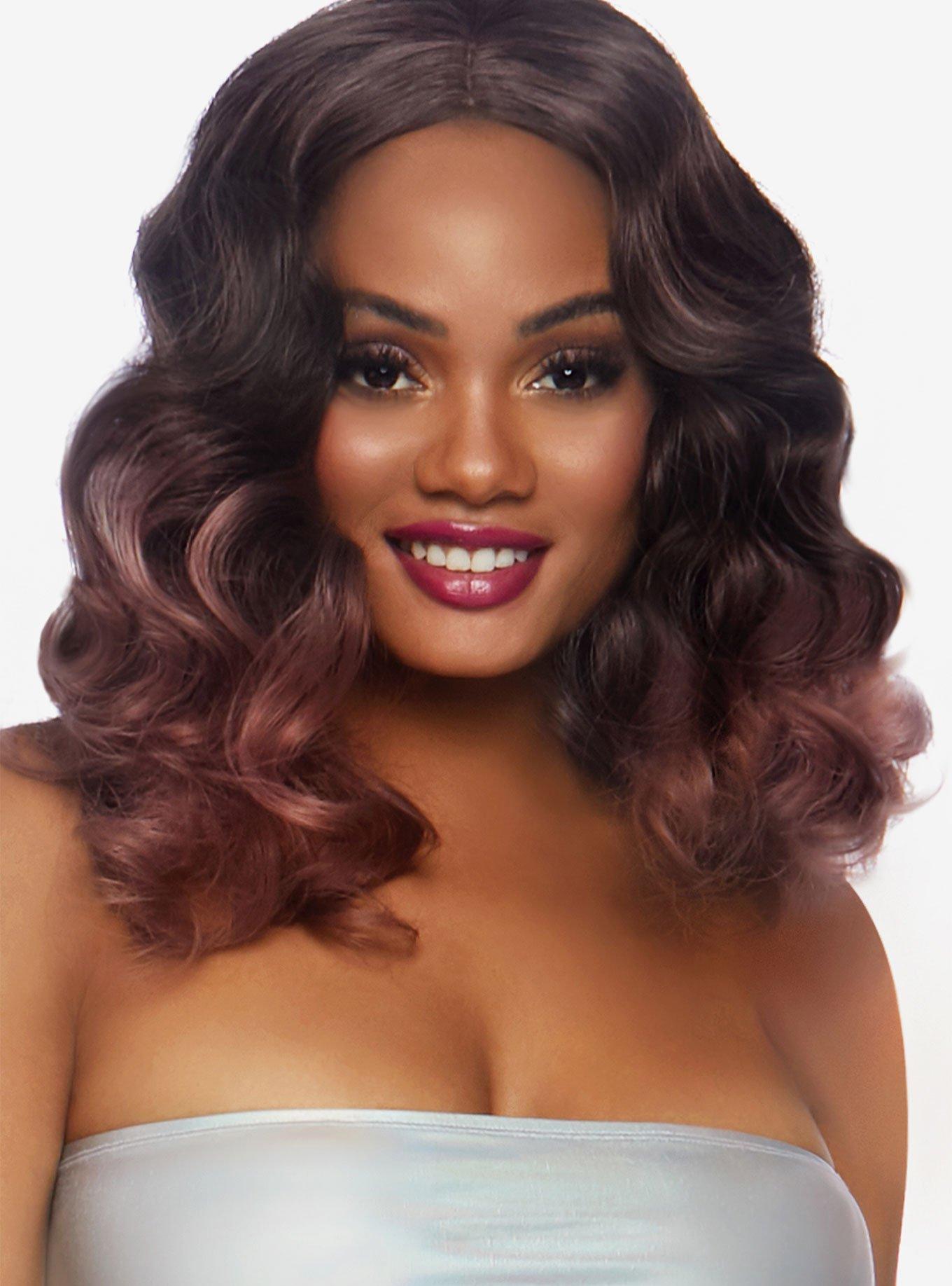 Mauve Curly Ombre Long Bob Wig, , alternate