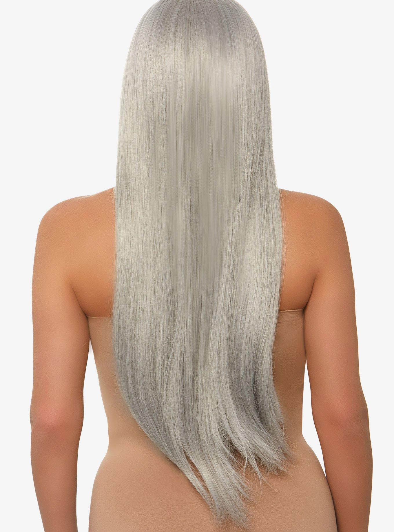 Grey Long Straight Center Part Wig, , hi-res