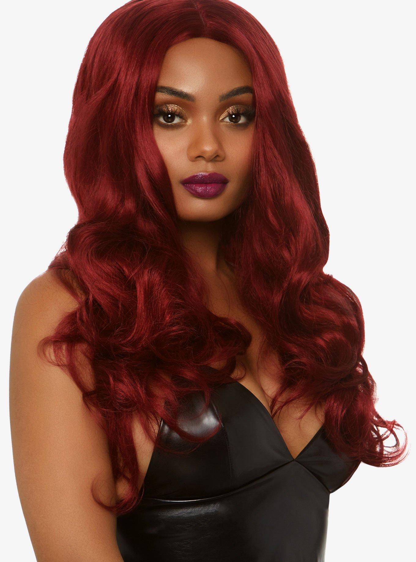 Burgundy Long Wavy Wig, , alternate