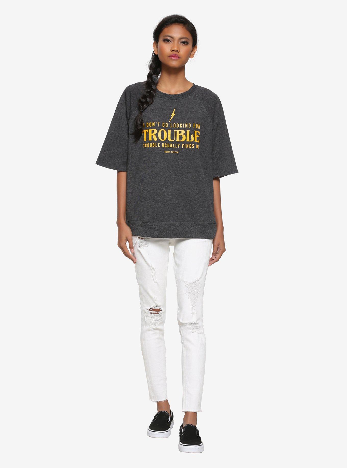 Harry Potter Trouble Usually Finds Me Women's Short Sleeve Sweater - BoxLunch Exclusive, , alternate