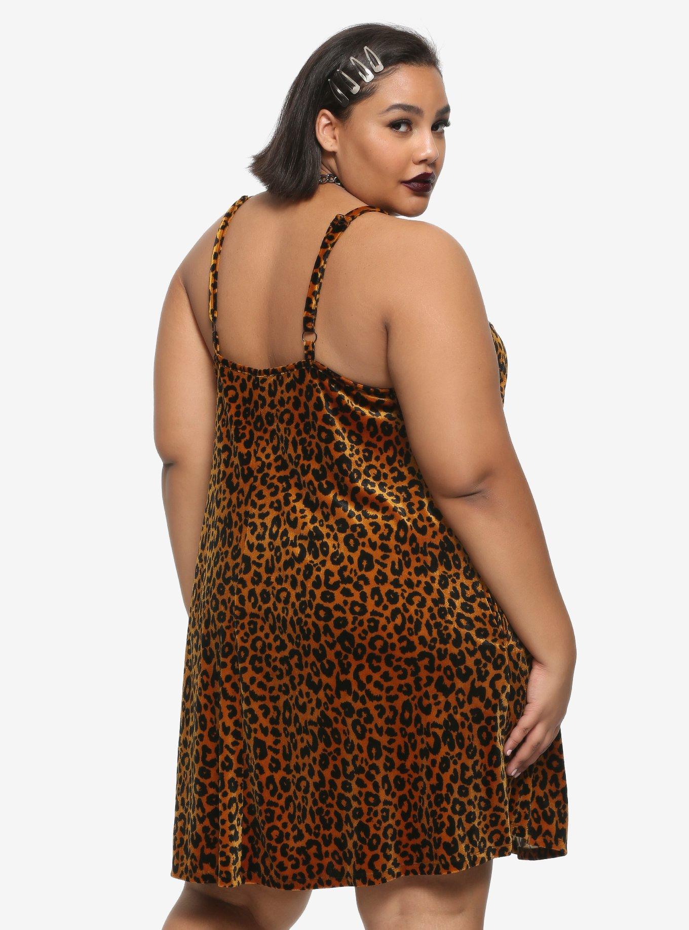 Leopard Print Velvet Slip Dress Plus Size, LEOPARD, alternate
