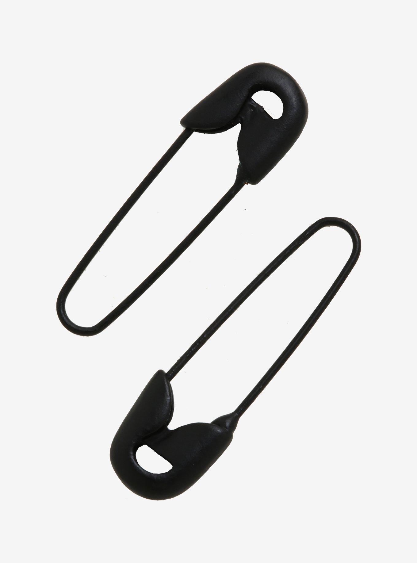 Black Safety Pin Earrings, , alternate