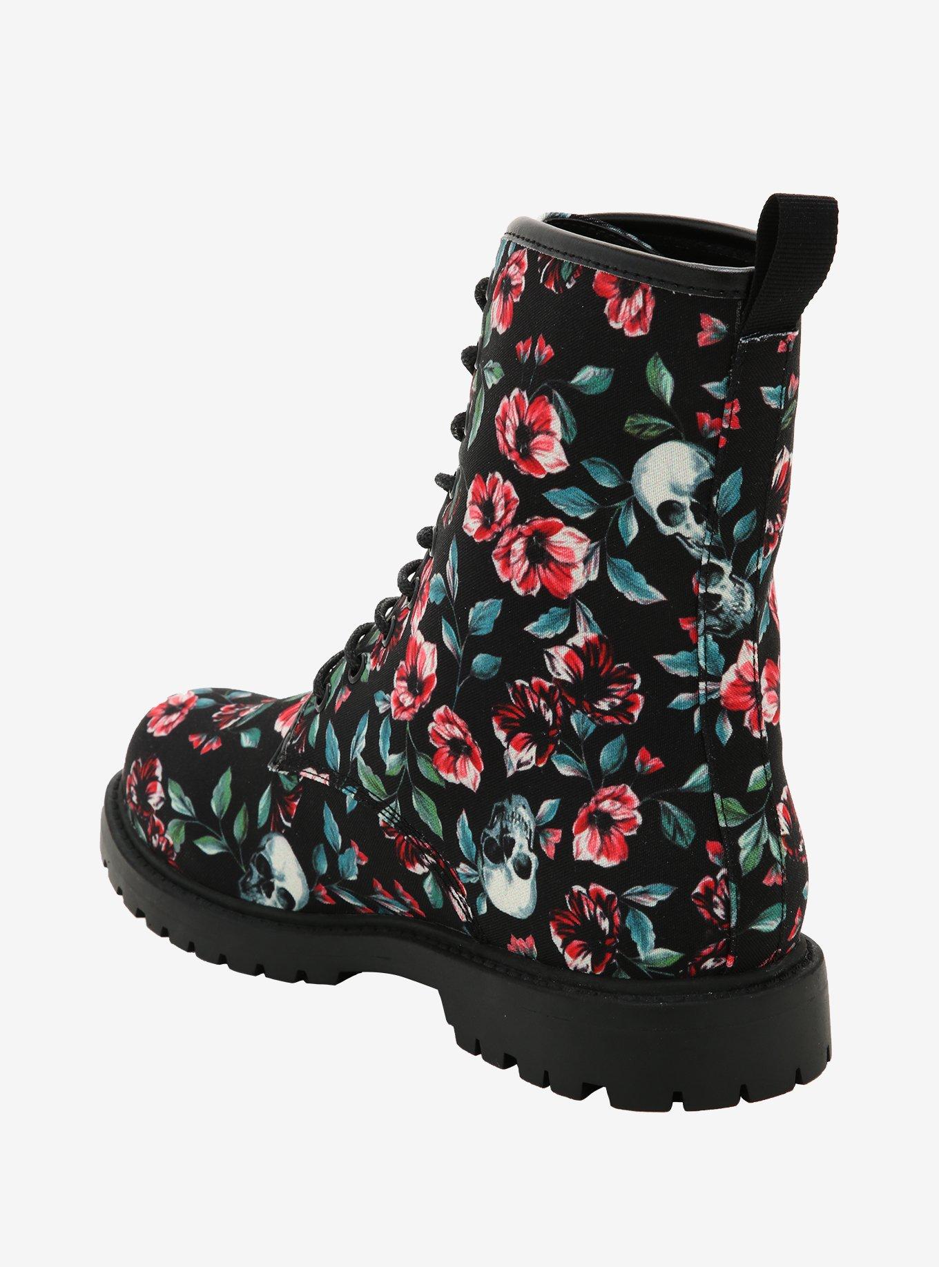 Skull Floral Combat Boots, MULTI, alternate