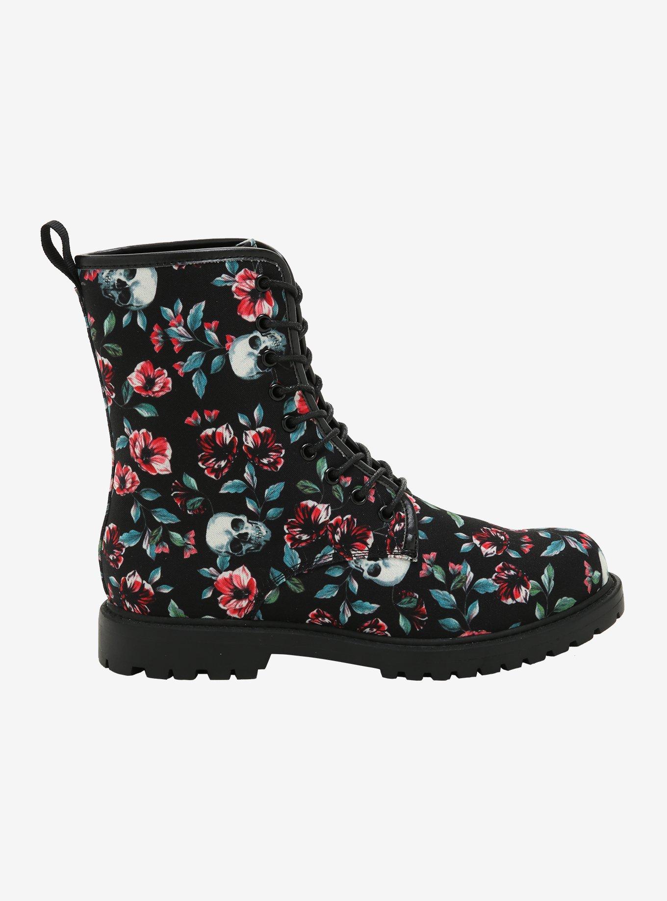 Skull Floral Combat Boots, MULTI, alternate