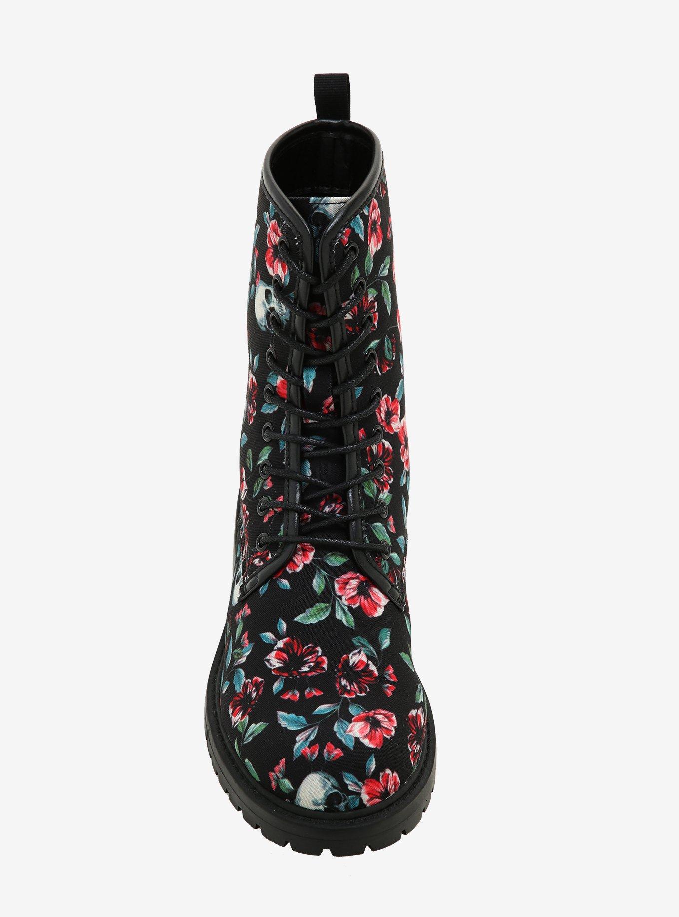 Skull Floral Combat Boots, MULTI, alternate