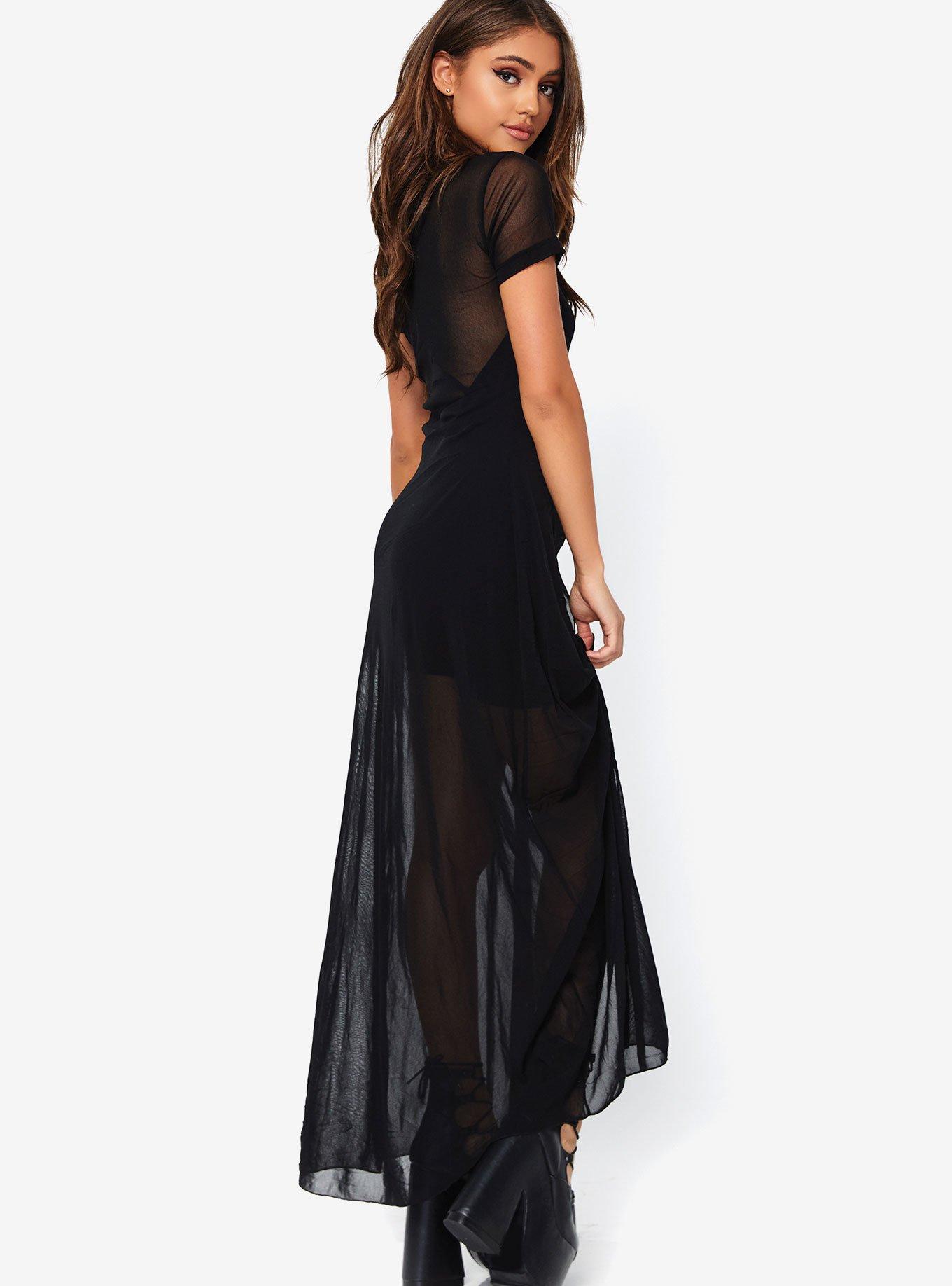 Black Sheer High Slit Dress, BLACK, alternate