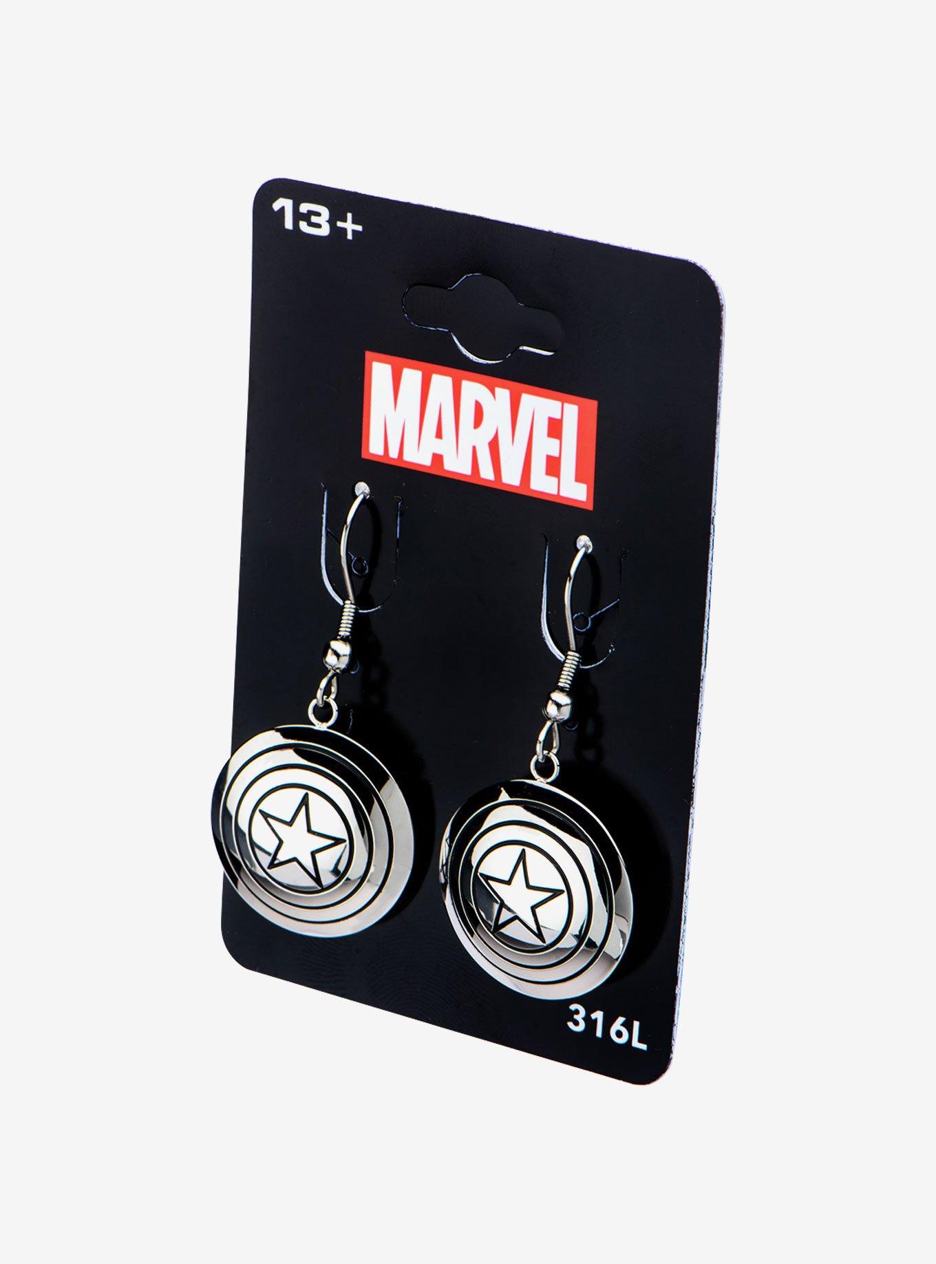 Marvel Captain America Shield Logo Dangle Earrings, , alternate