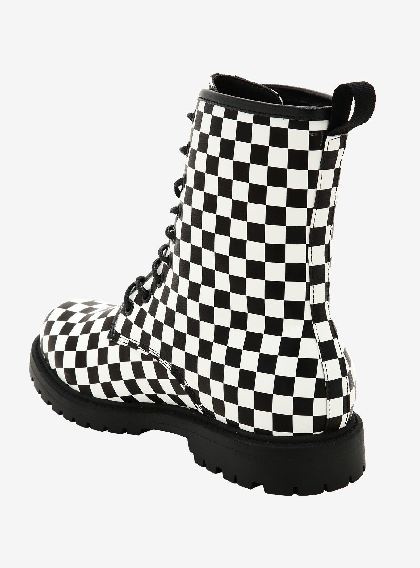 Black & White Checkered Combat Boots, MULTI, alternate