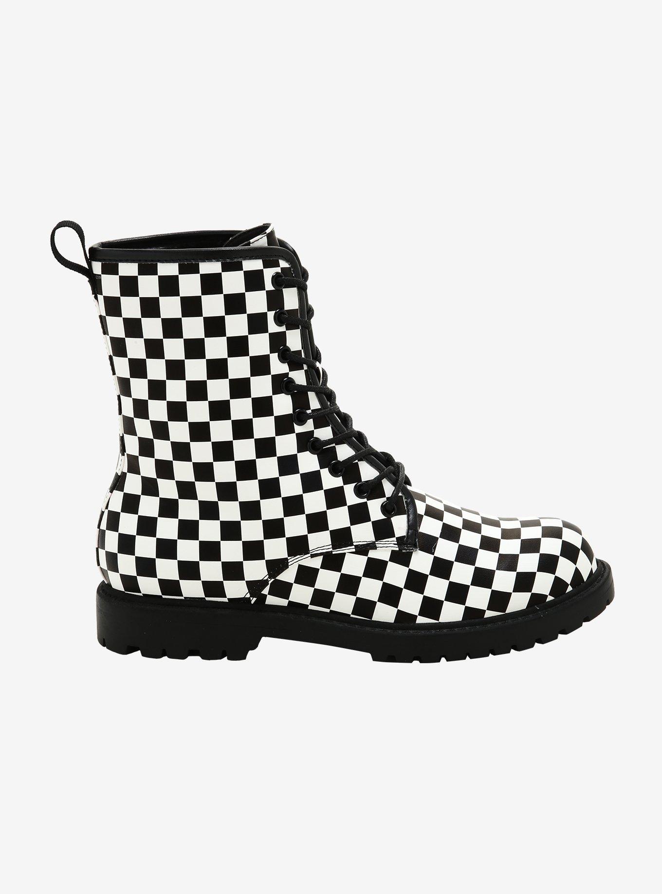 Black & White Checkered Combat Boots, MULTI, alternate