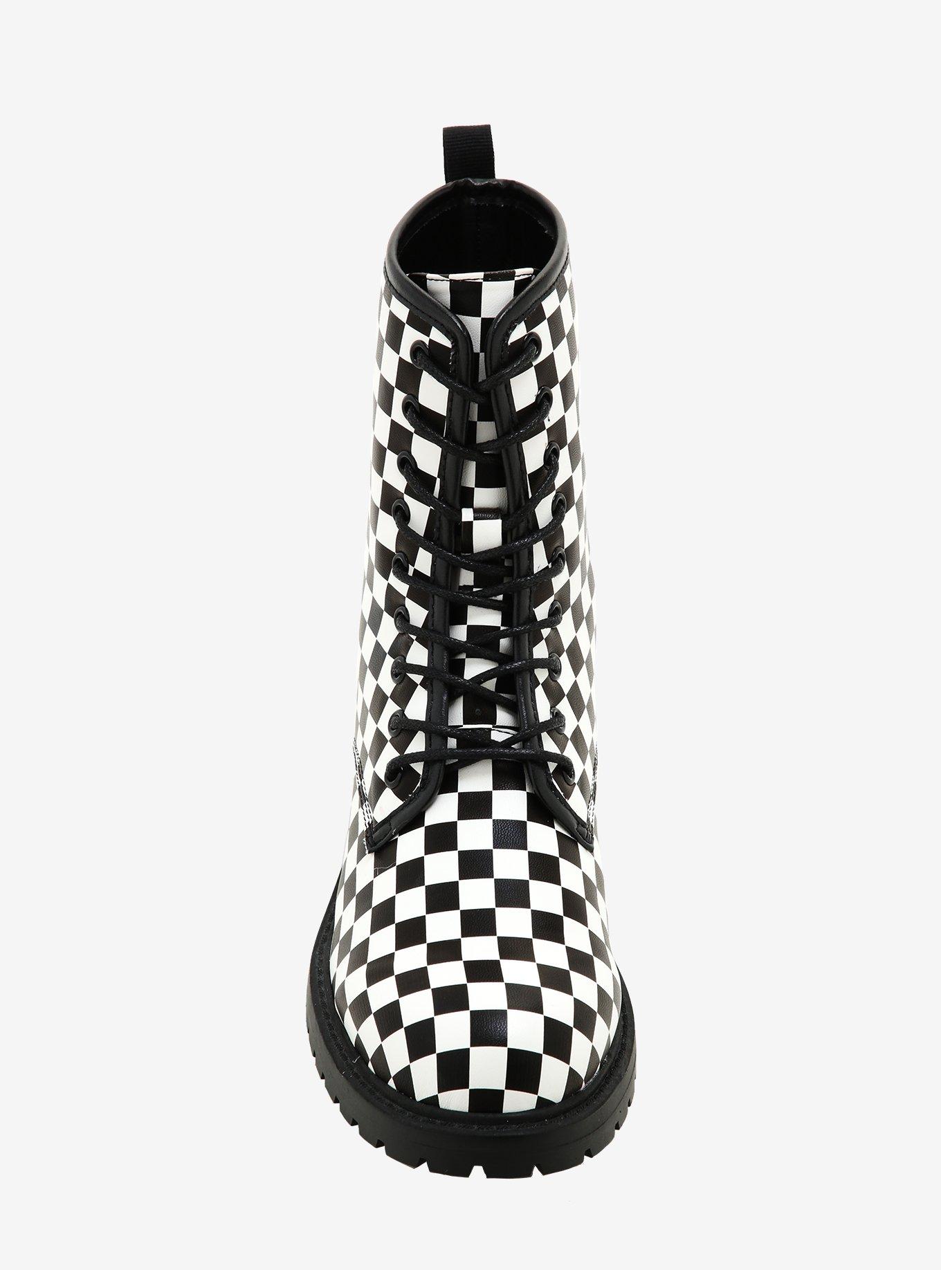 Black & White Checkered Combat Boots, MULTI, alternate