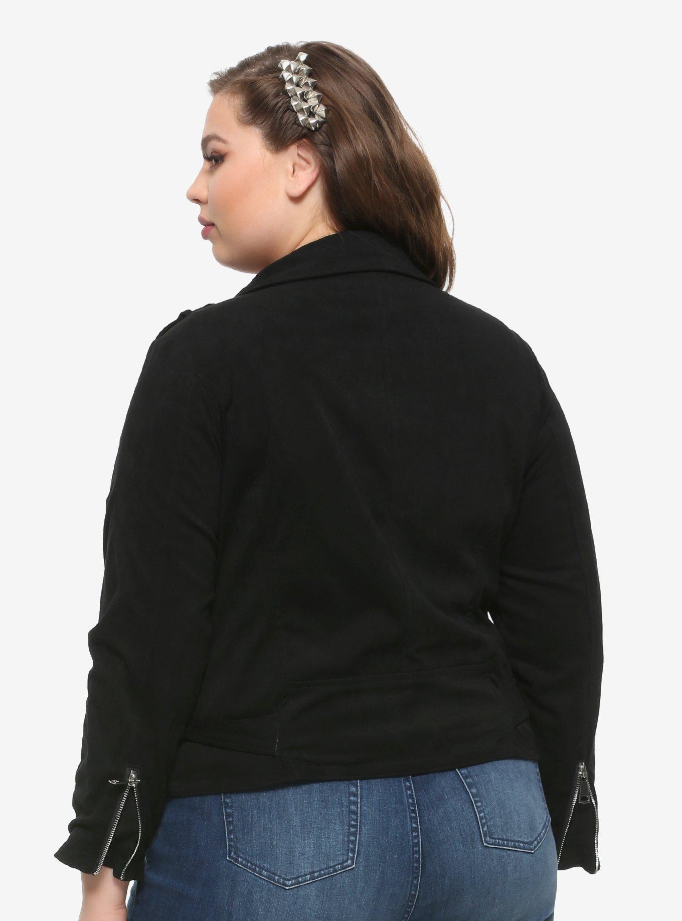 Black Faux Suede Girls Moto Jacket Plus Size, BLACK, alternate