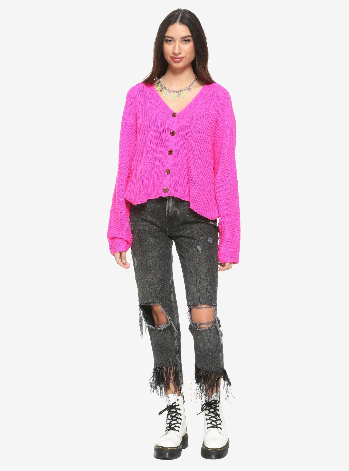 Neon Pink Girls Oversized Cardigan, PINK, alternate