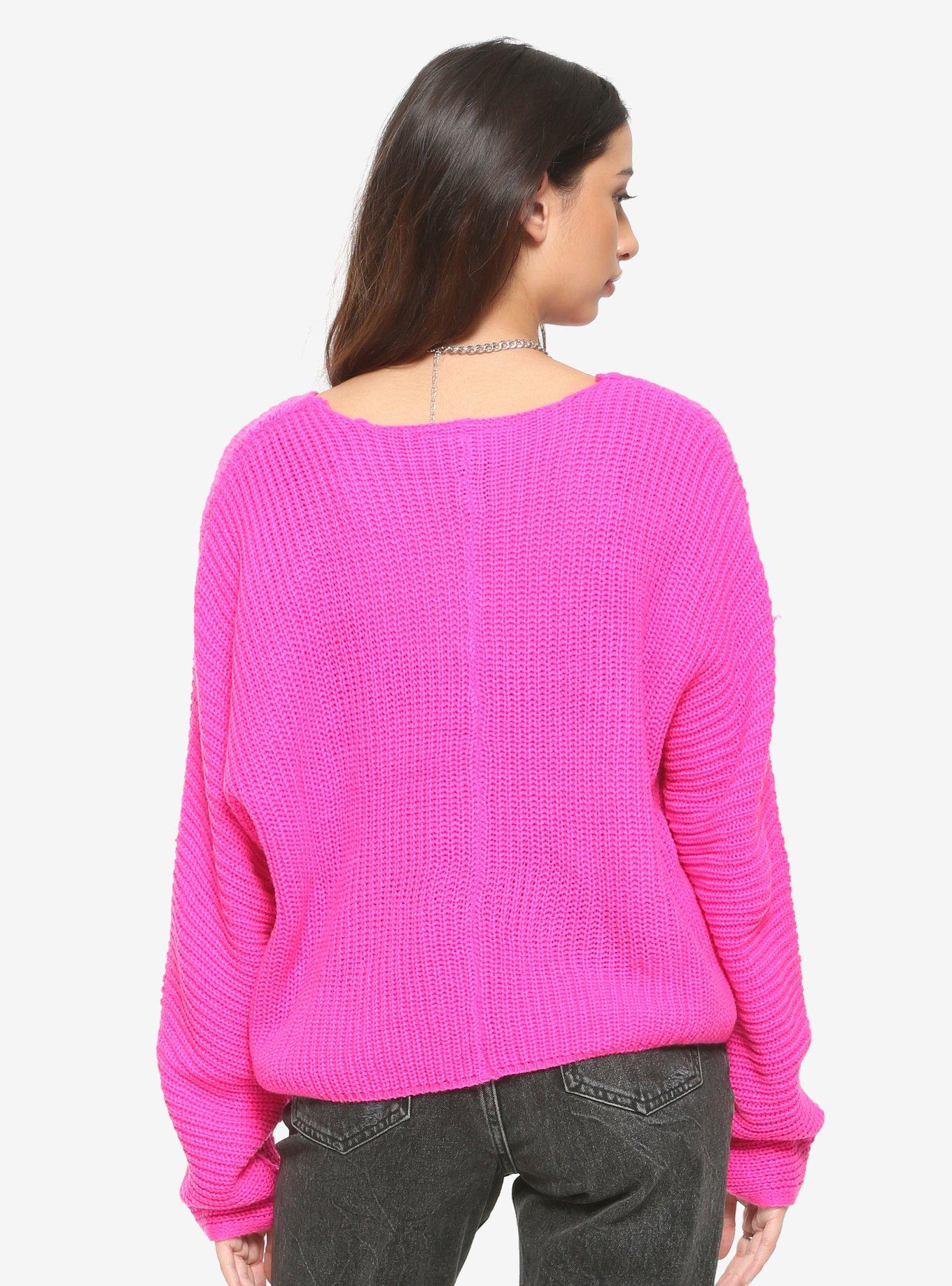 Neon Pink Girls Oversized Cardigan, PINK, alternate