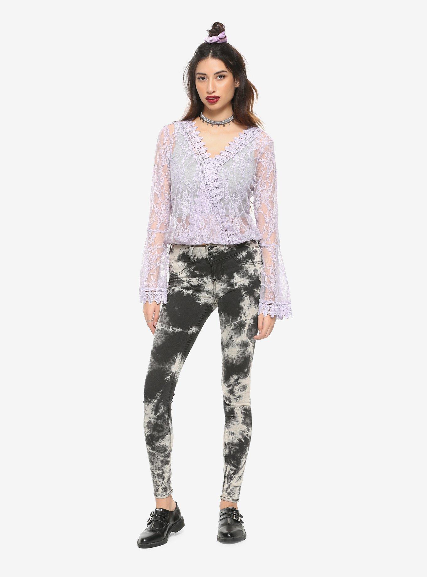 Purple Lace Bell Sleeve Top, PURPLE, alternate