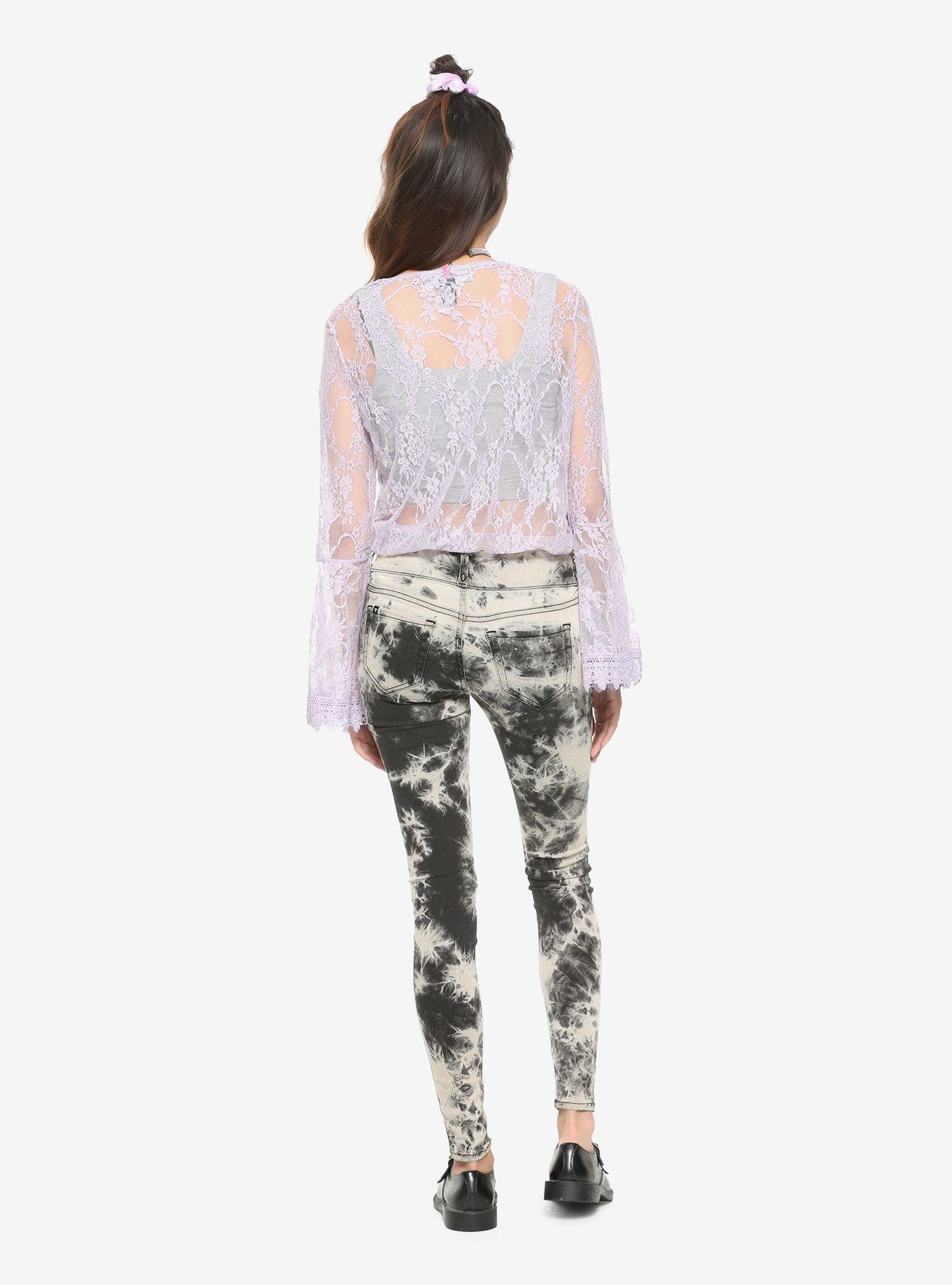 Purple Lace Bell Sleeve Top, PURPLE, alternate