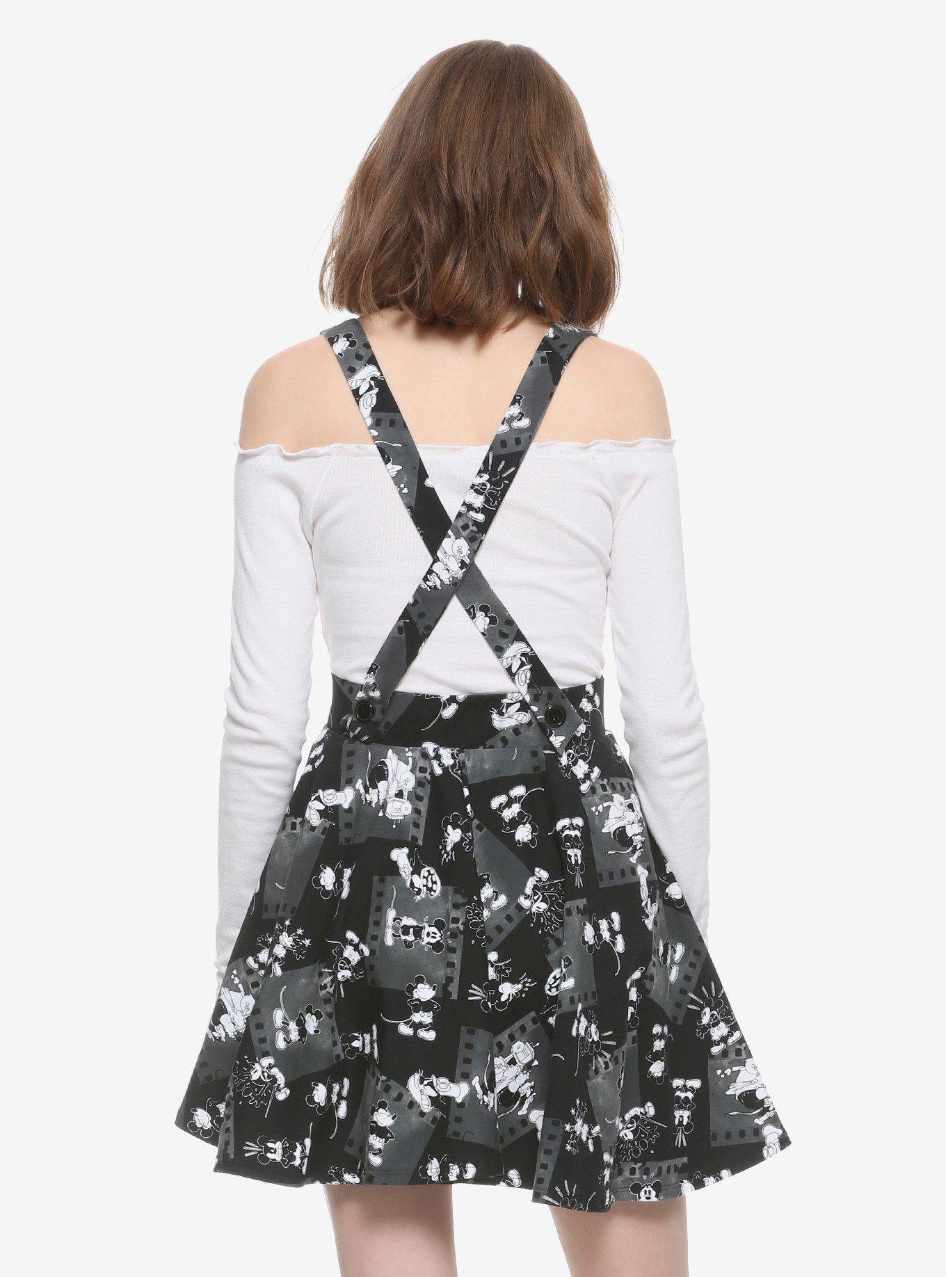 Disney Mickey Mouse Black & White Movie Suspender Skirt, BLACK, alternate