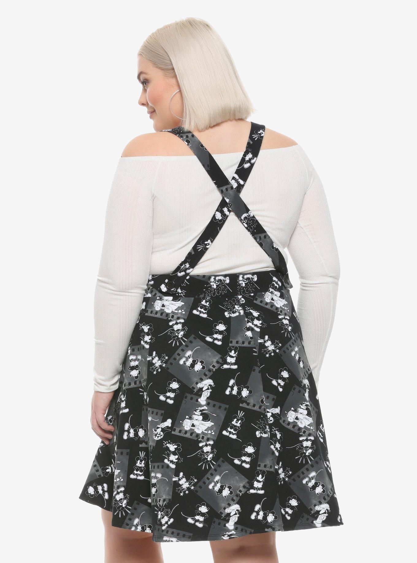 Disney Mickey Mouse Black & White Movie Suspender Skirt Plus Size, BLACK, alternate