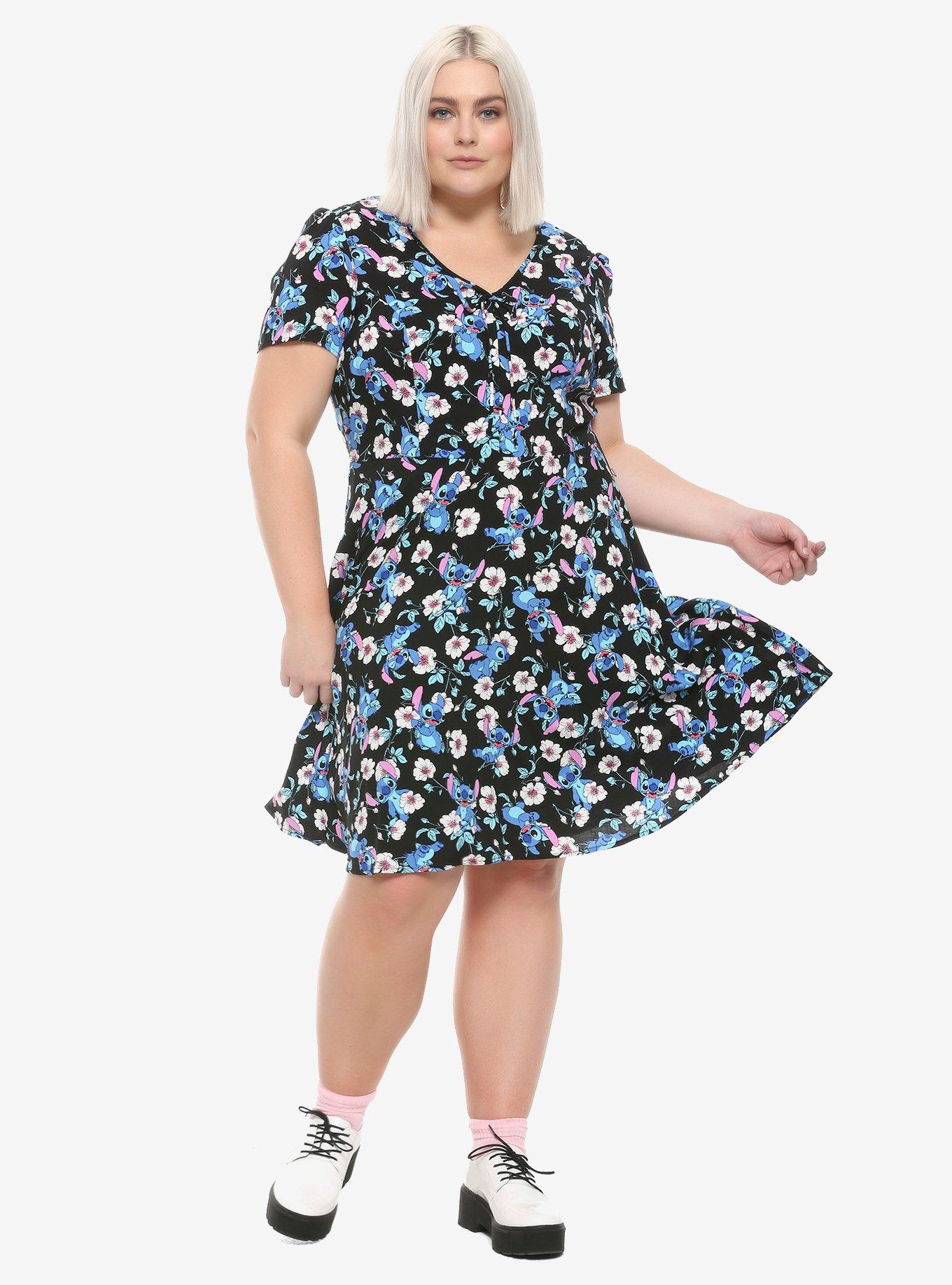 Disney Lilo & Stitch Flowers & Stitch Babydoll Dress Plus Size, BLACK, alternate
