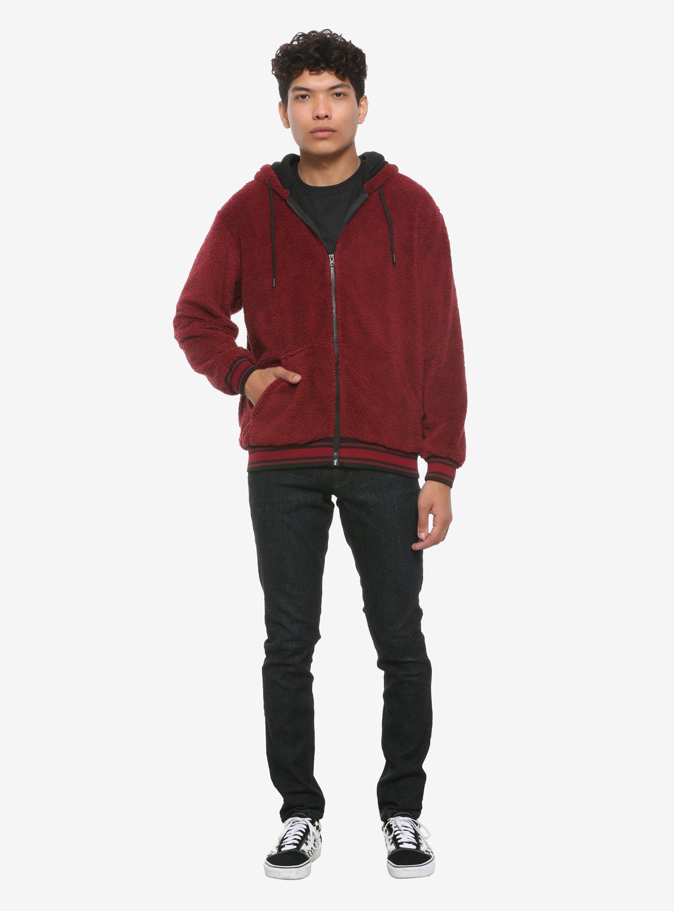 Burgundy Sherpa Zip-Up Hoodie, MULTI, alternate