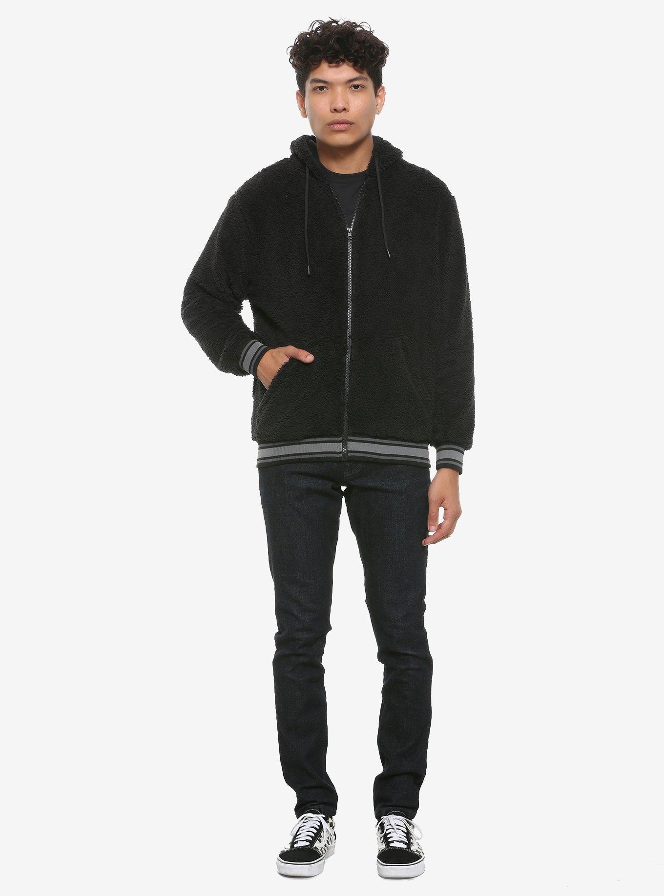 Black Sherpa Zip-Up Hoodie, , alternate