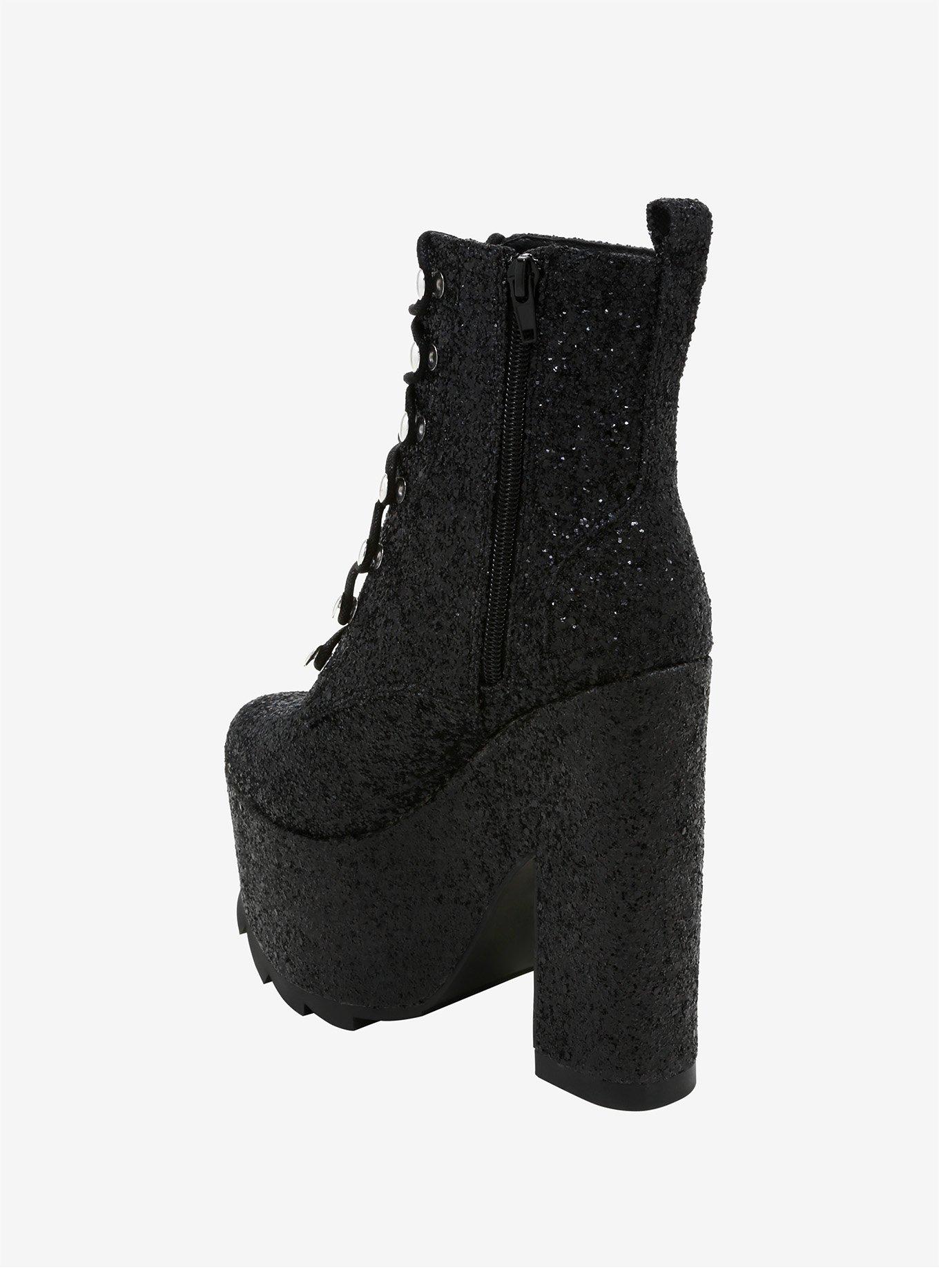 Night Terror By YRU Black Glitter Platform Boots, MULTI, alternate